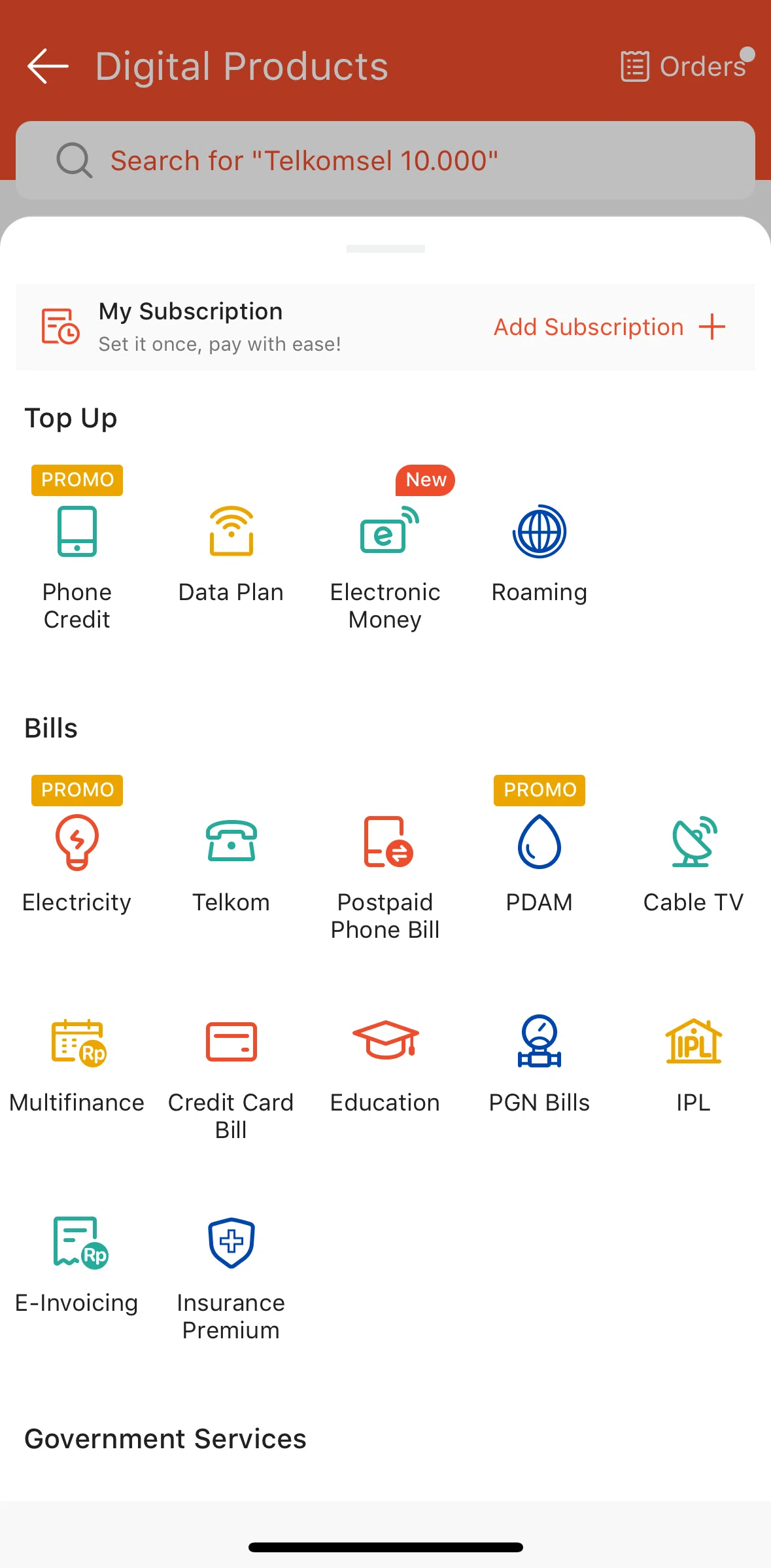 Shopee Screen screen in the Checking a postpaid phone bill flow