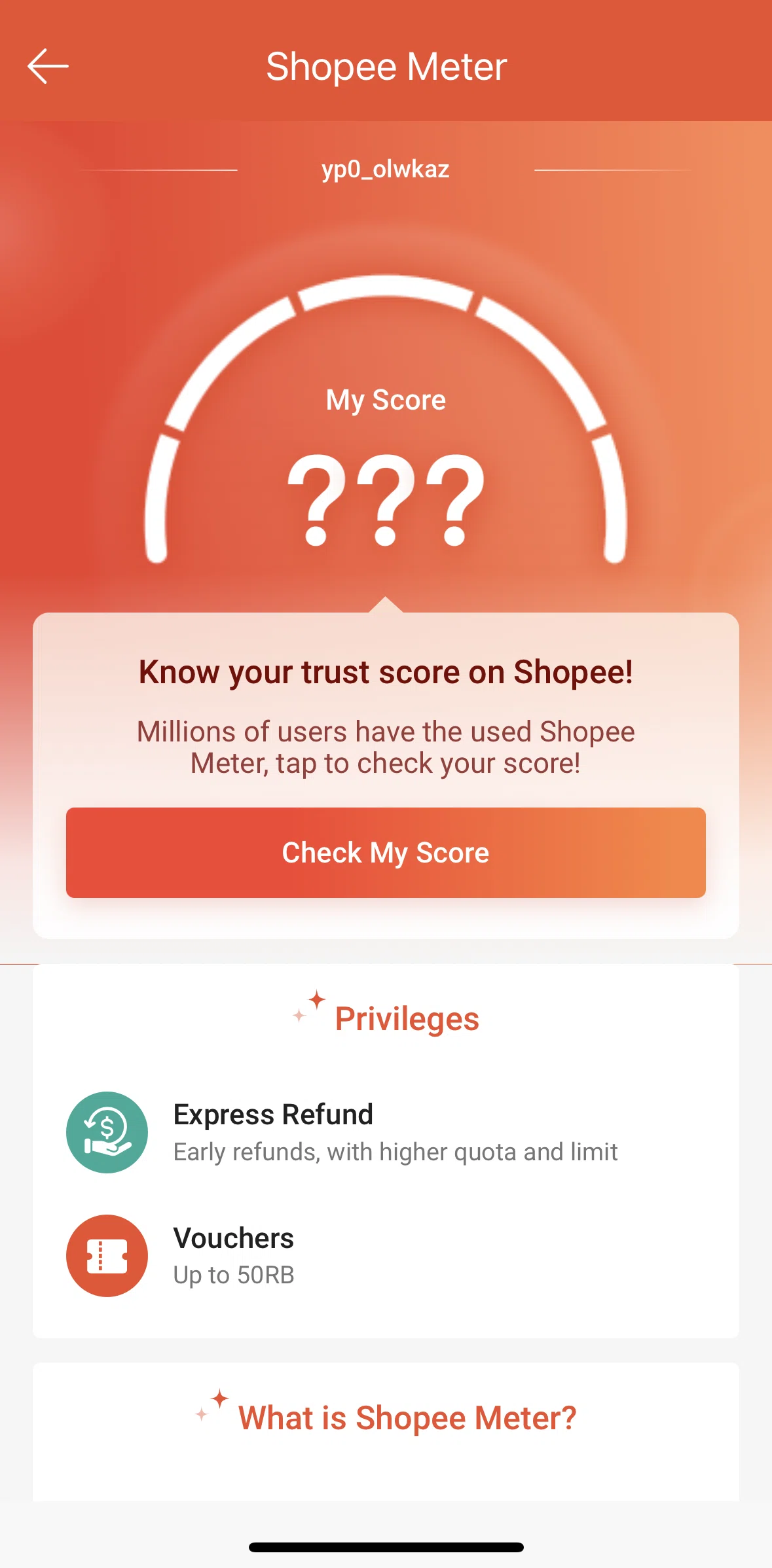 Shopee Screen screen in the Checking Shopee Meter score flow