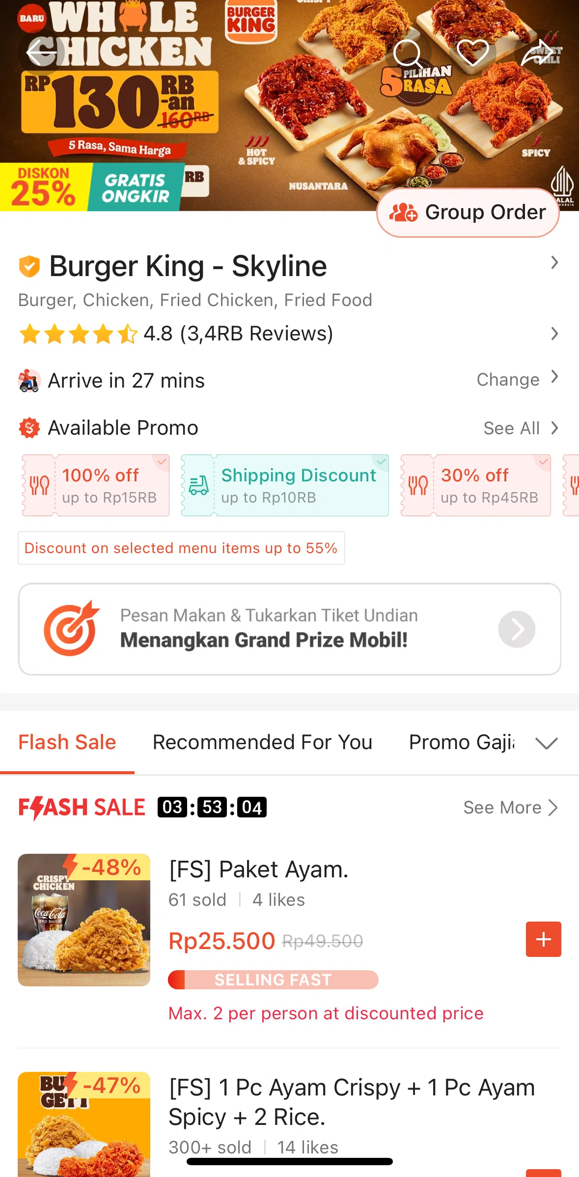 Shopee Screen screen in the Creating a group order flow
