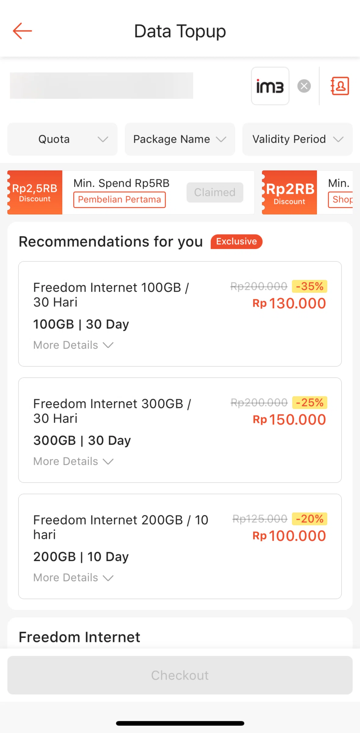 Shopee Screen screen in the Data plan information flow