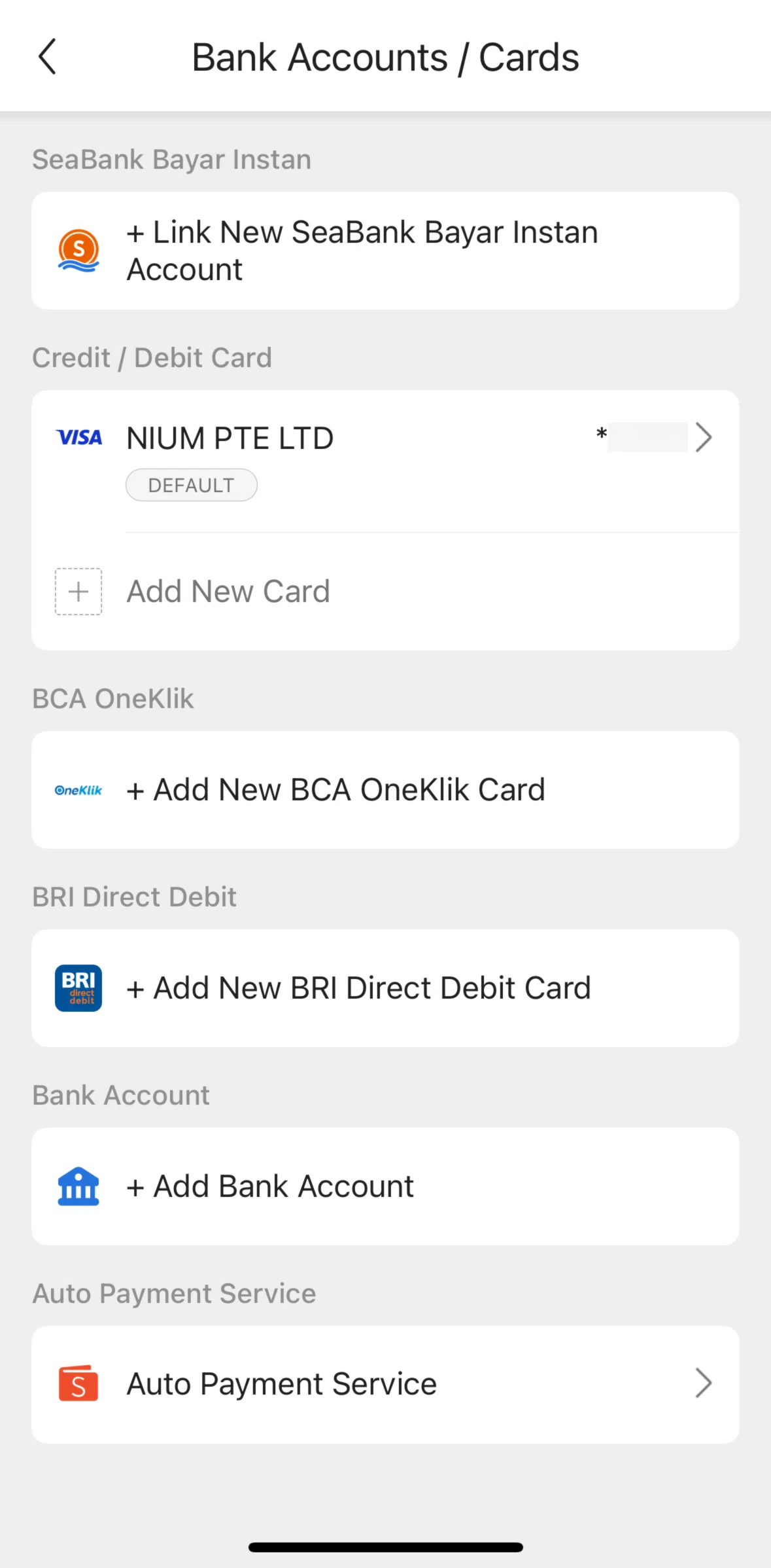 Shopee Screen screen in the Deleting a credit/debit card flow