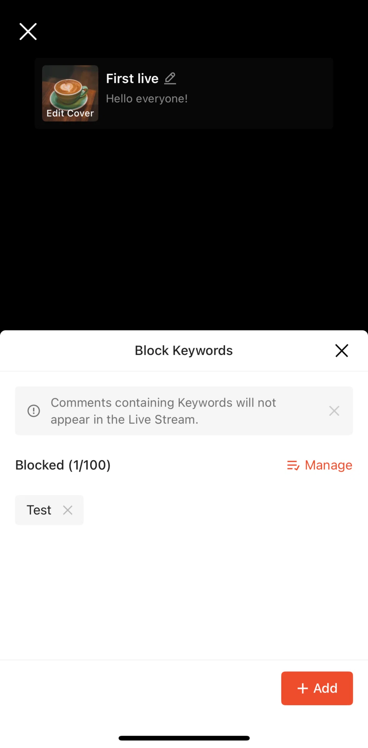 Shopee Screen screen in the Deleting a keyword flow