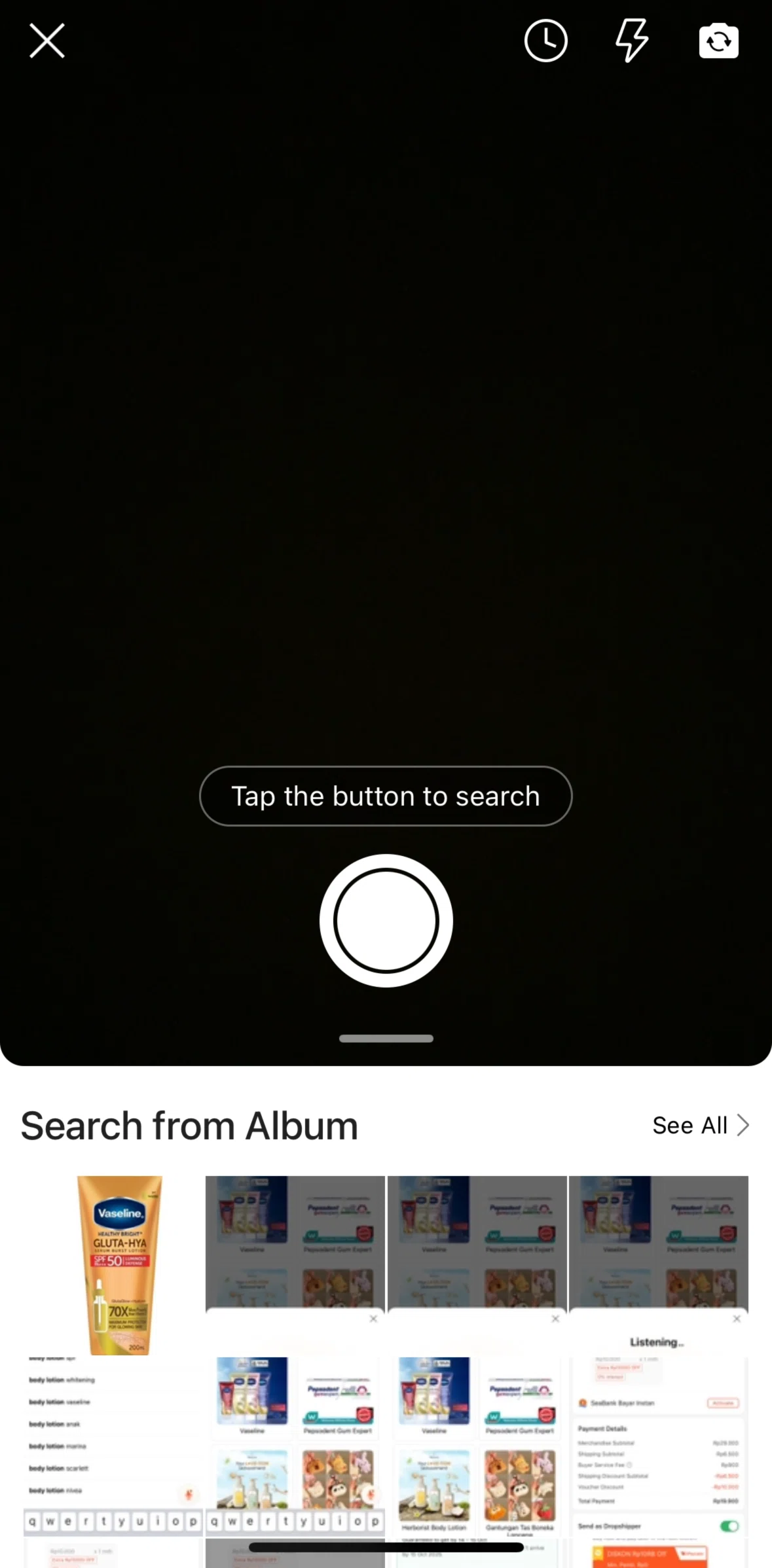 Shopee Screen screen in the Deleting search history flow