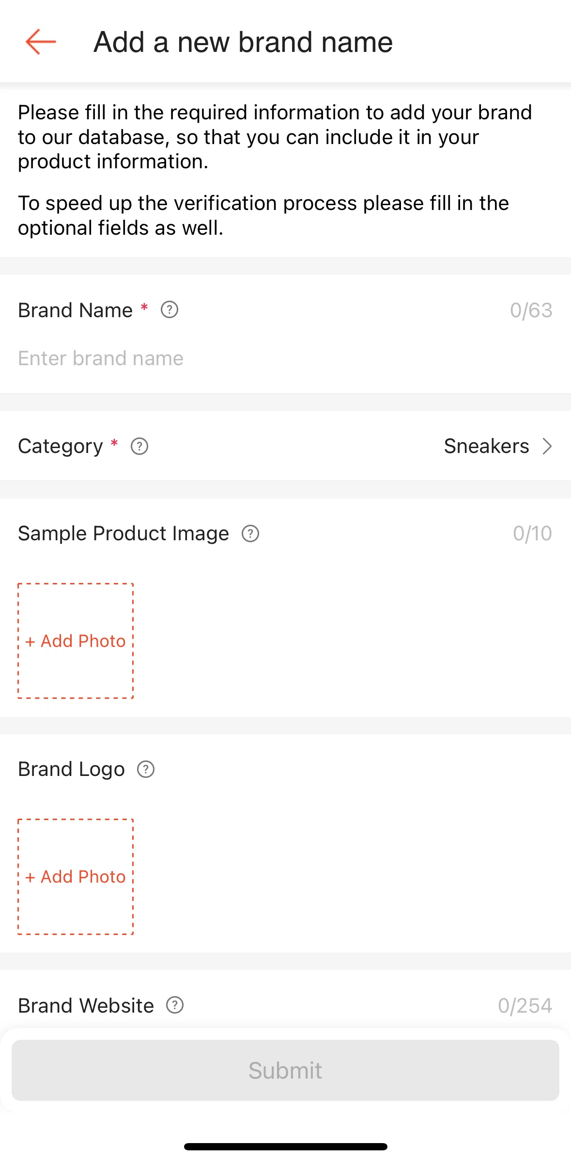 Shopee Screen screen in the Editing a category flow