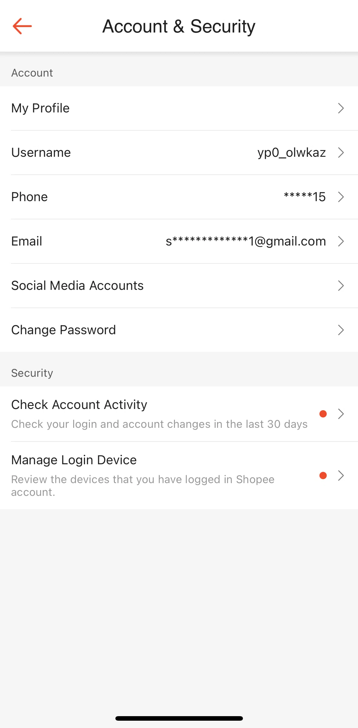 Shopee Screen screen in the Editing profile flow