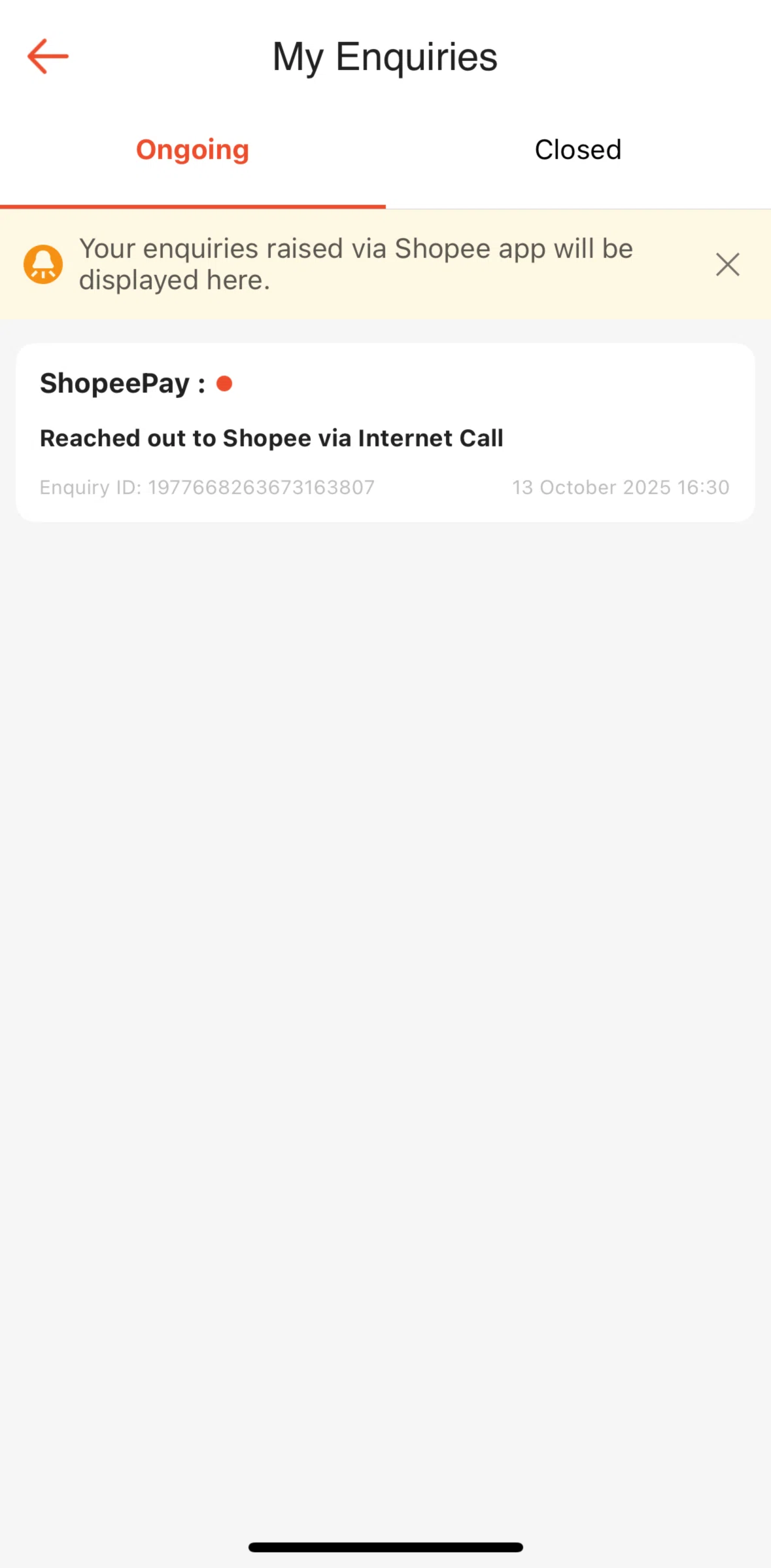 Shopee Screen screen in the Enquiry detail flow