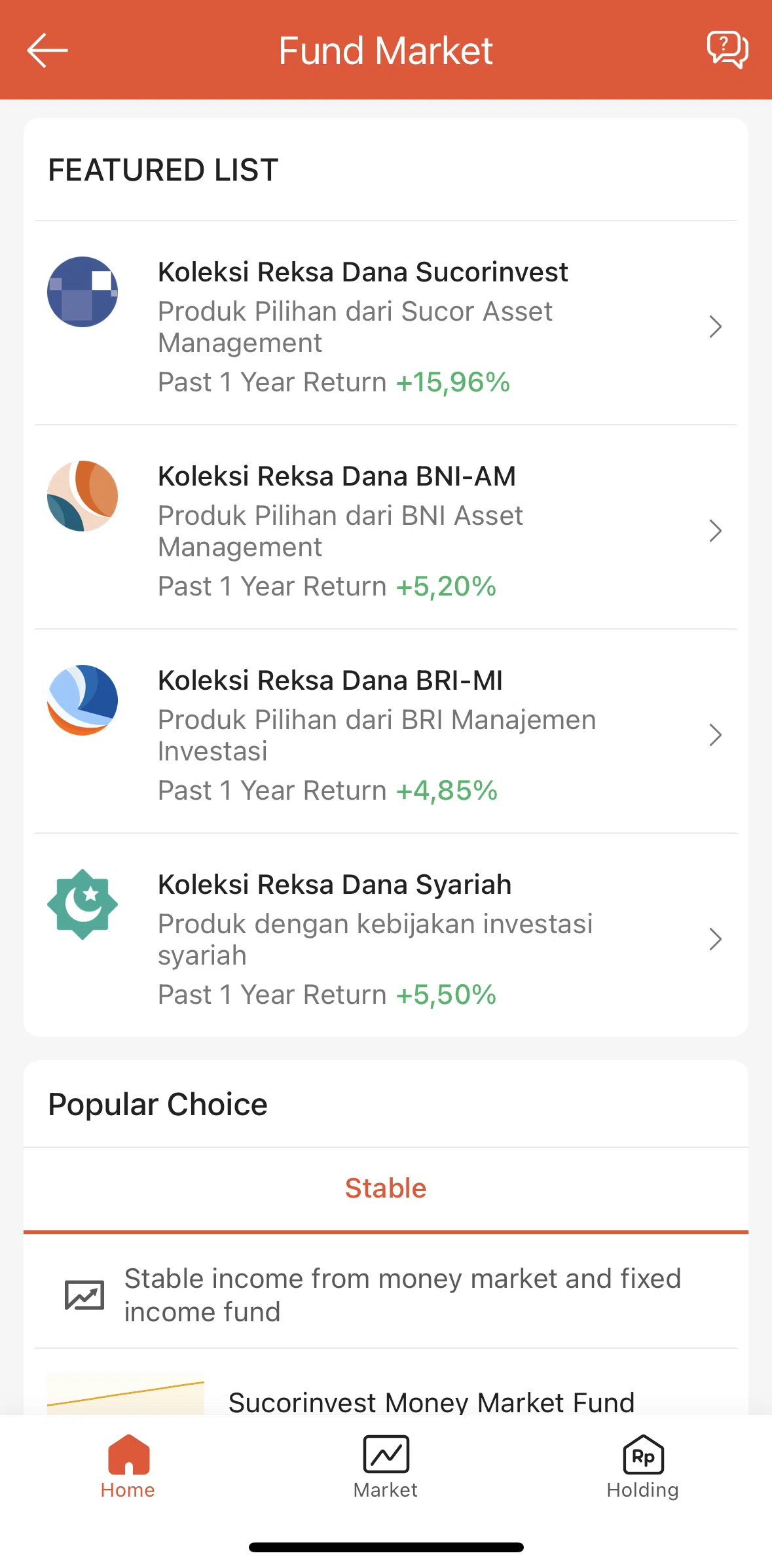 Shopee Screen screen in the Featured fund list flow