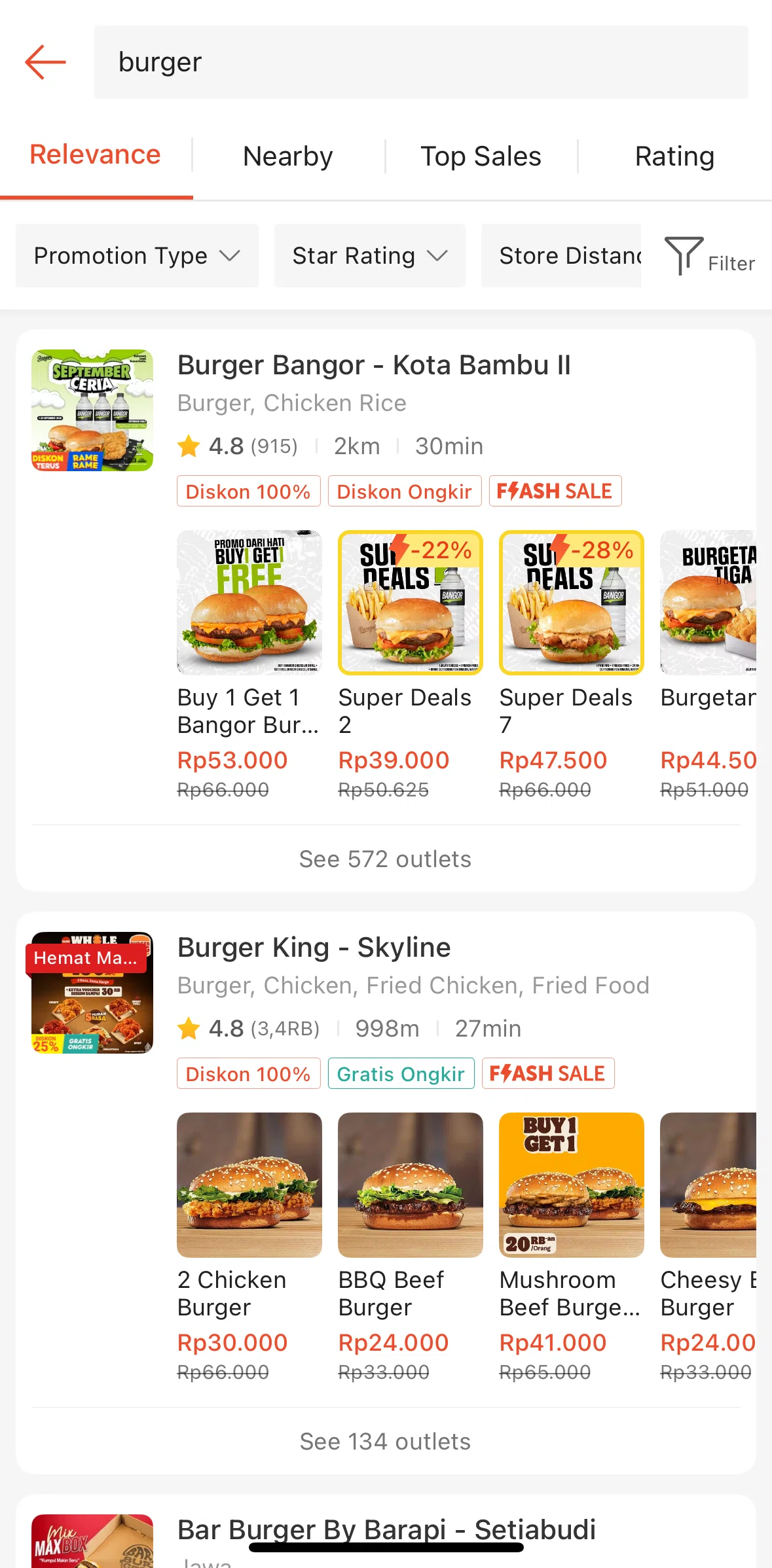 Shopee Screen screen in the Filtering restaurants flow
