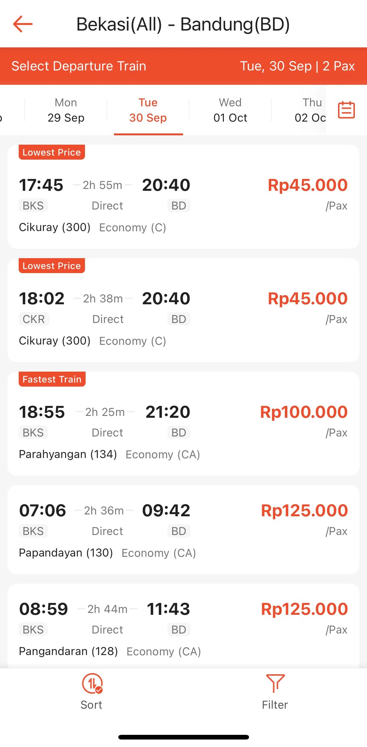 Shopee Screen screen in the Filtering trains flow
