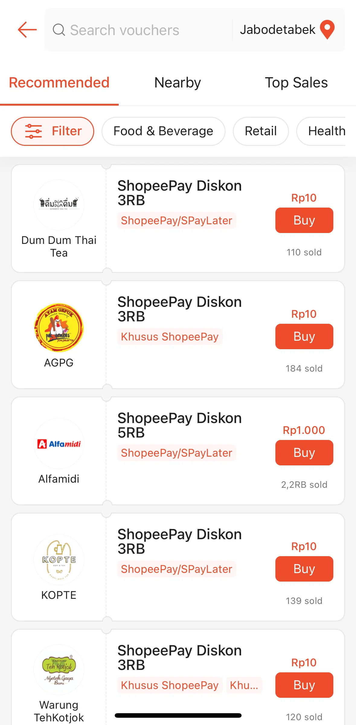 Shopee Screen screen in the Filtering vouchers flow