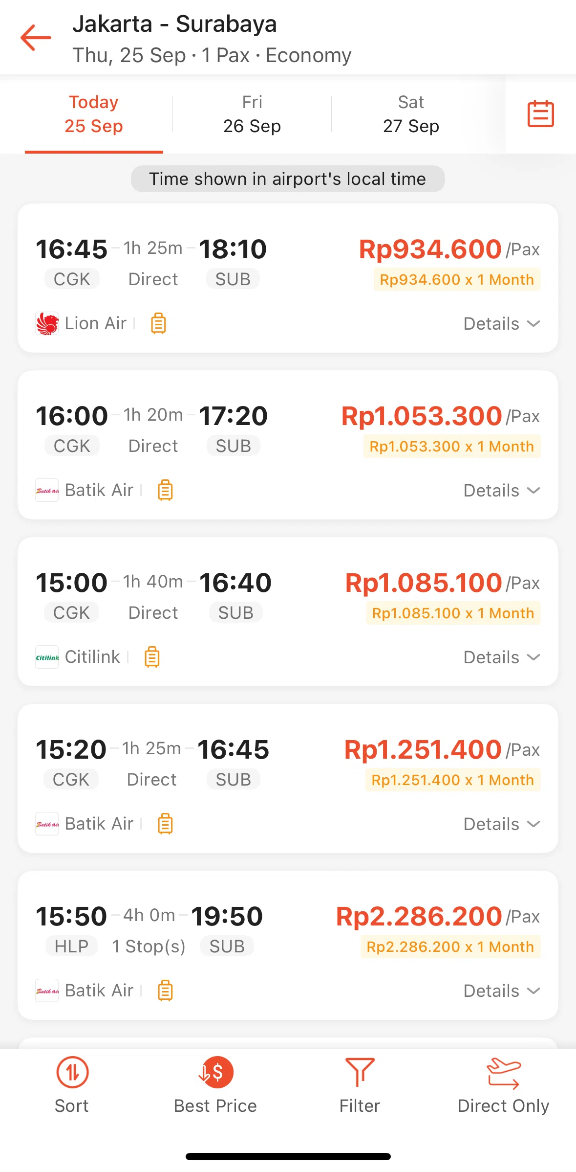 Shopee Screen screen in the Flight information flow