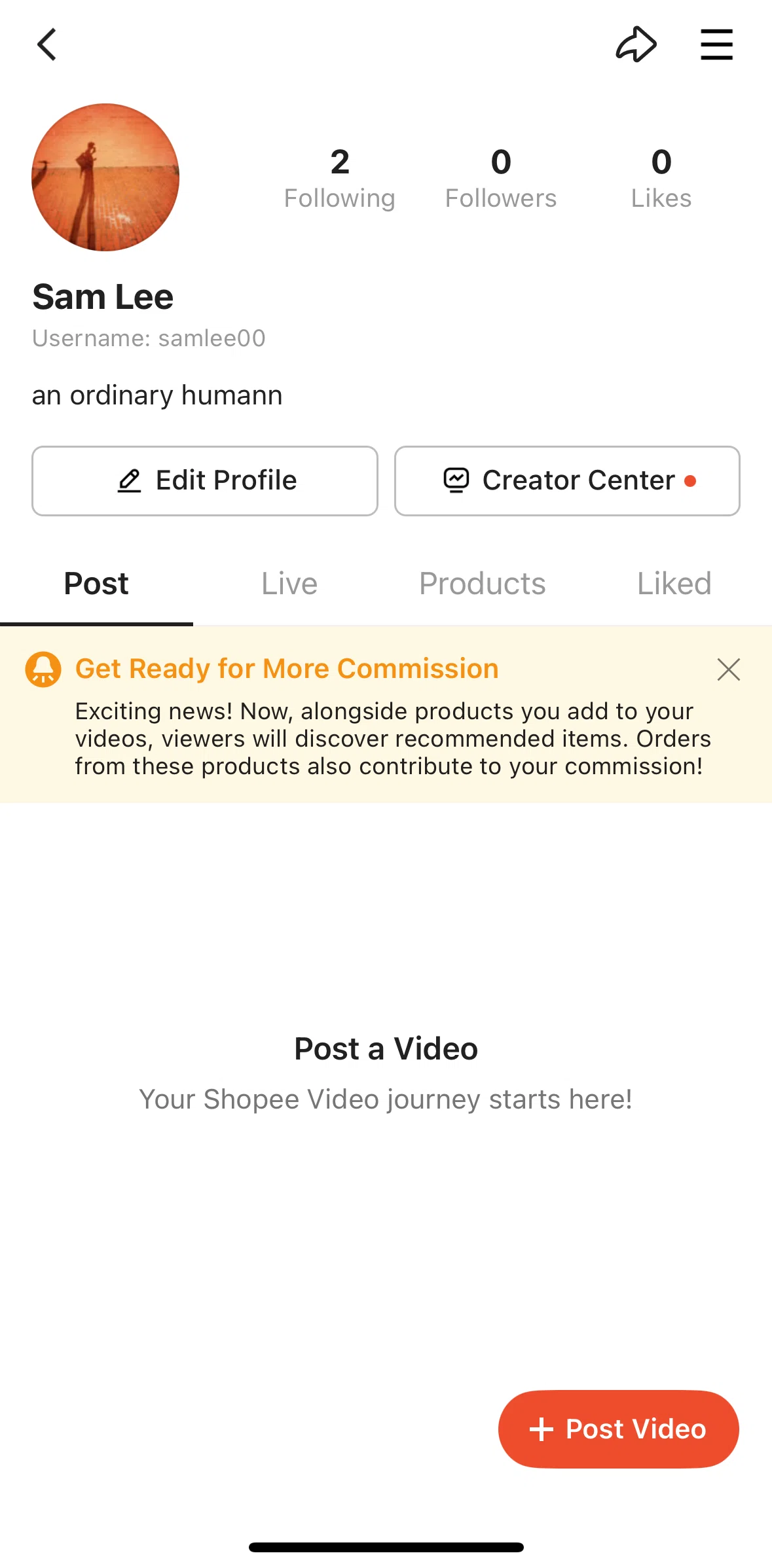Shopee Screen screen in the Following flow