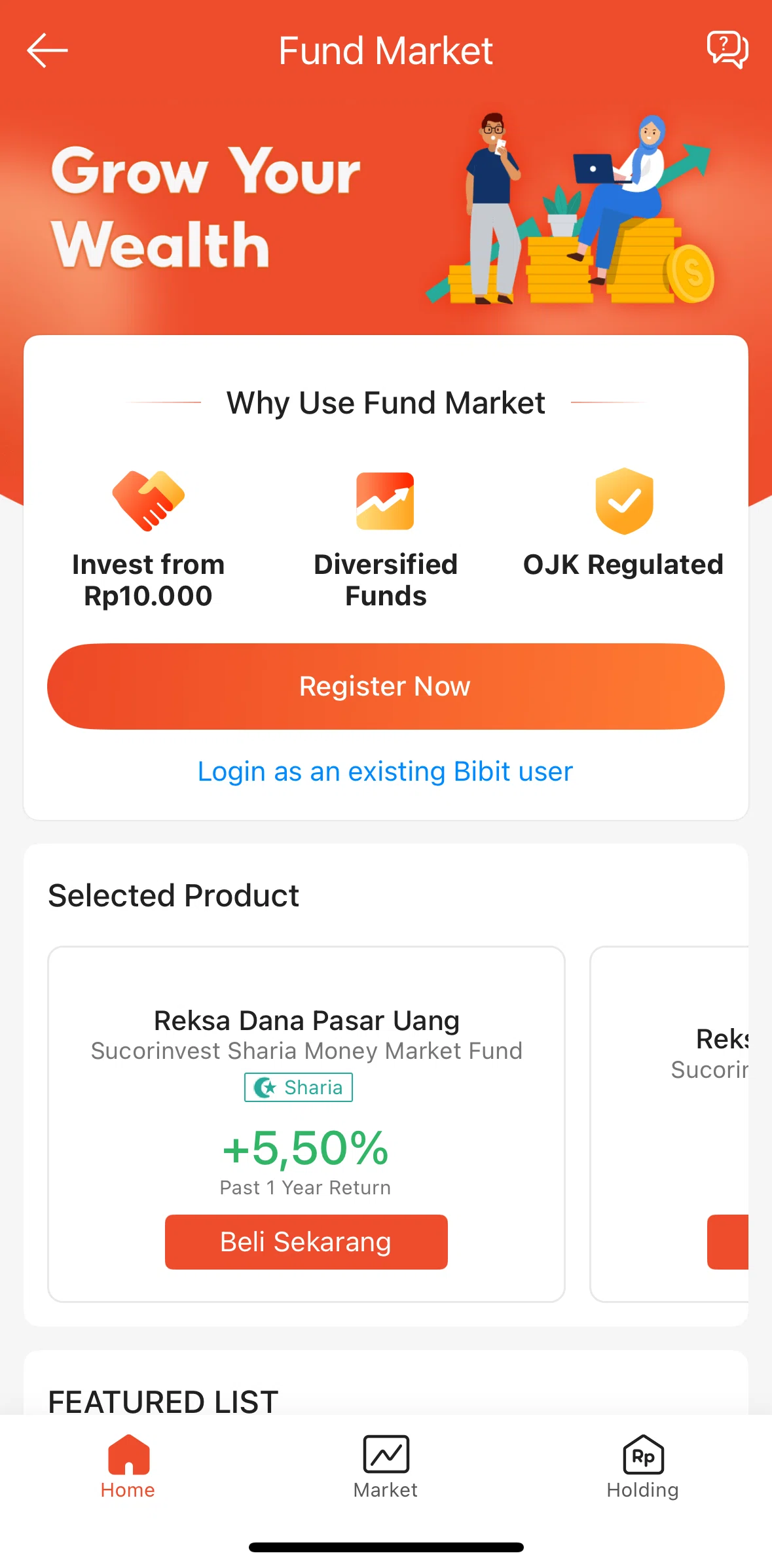 Shopee Screen screen in the Home (fund market) flow