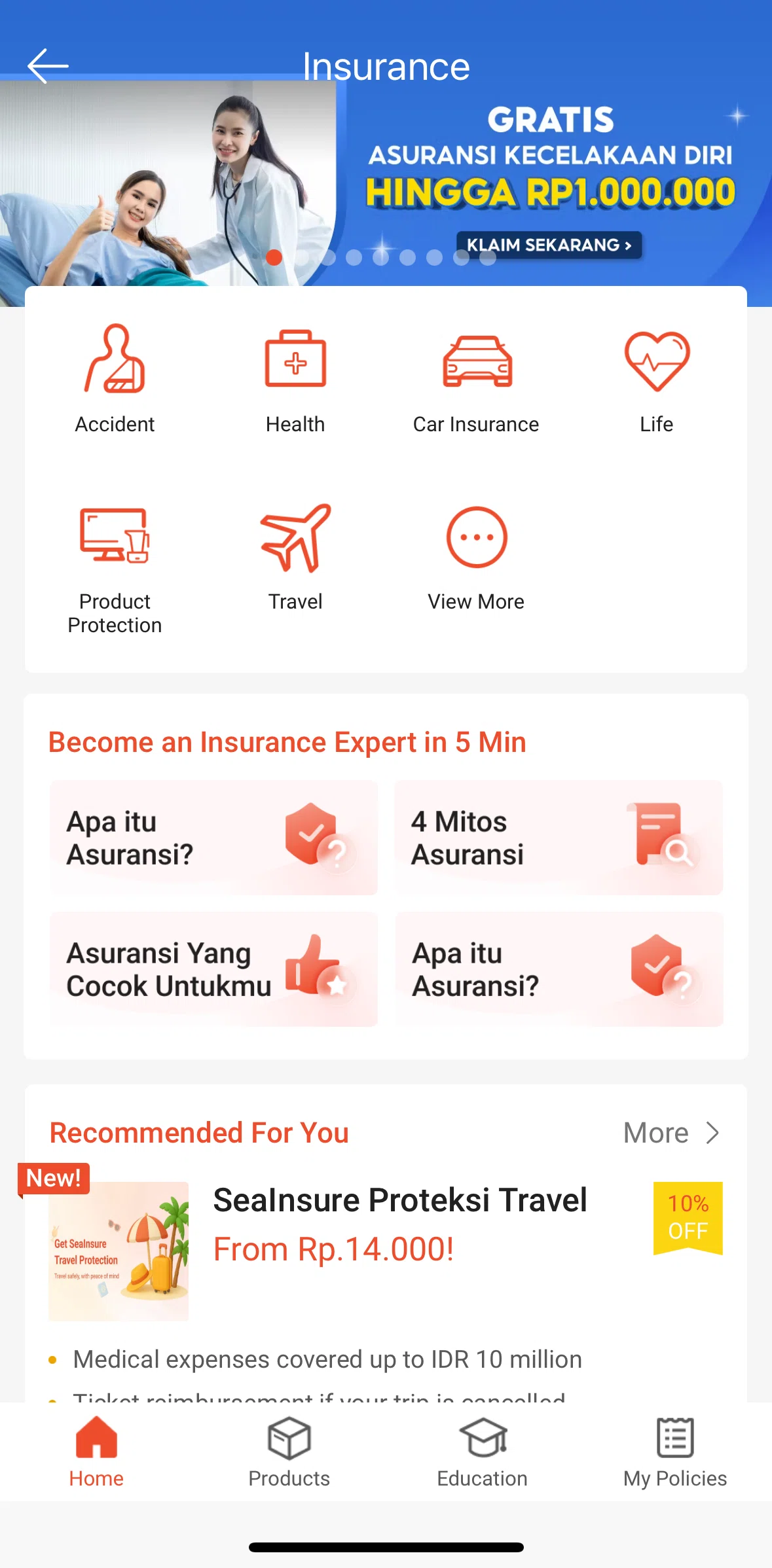 Shopee Screen screen in the Home (insurance) flow