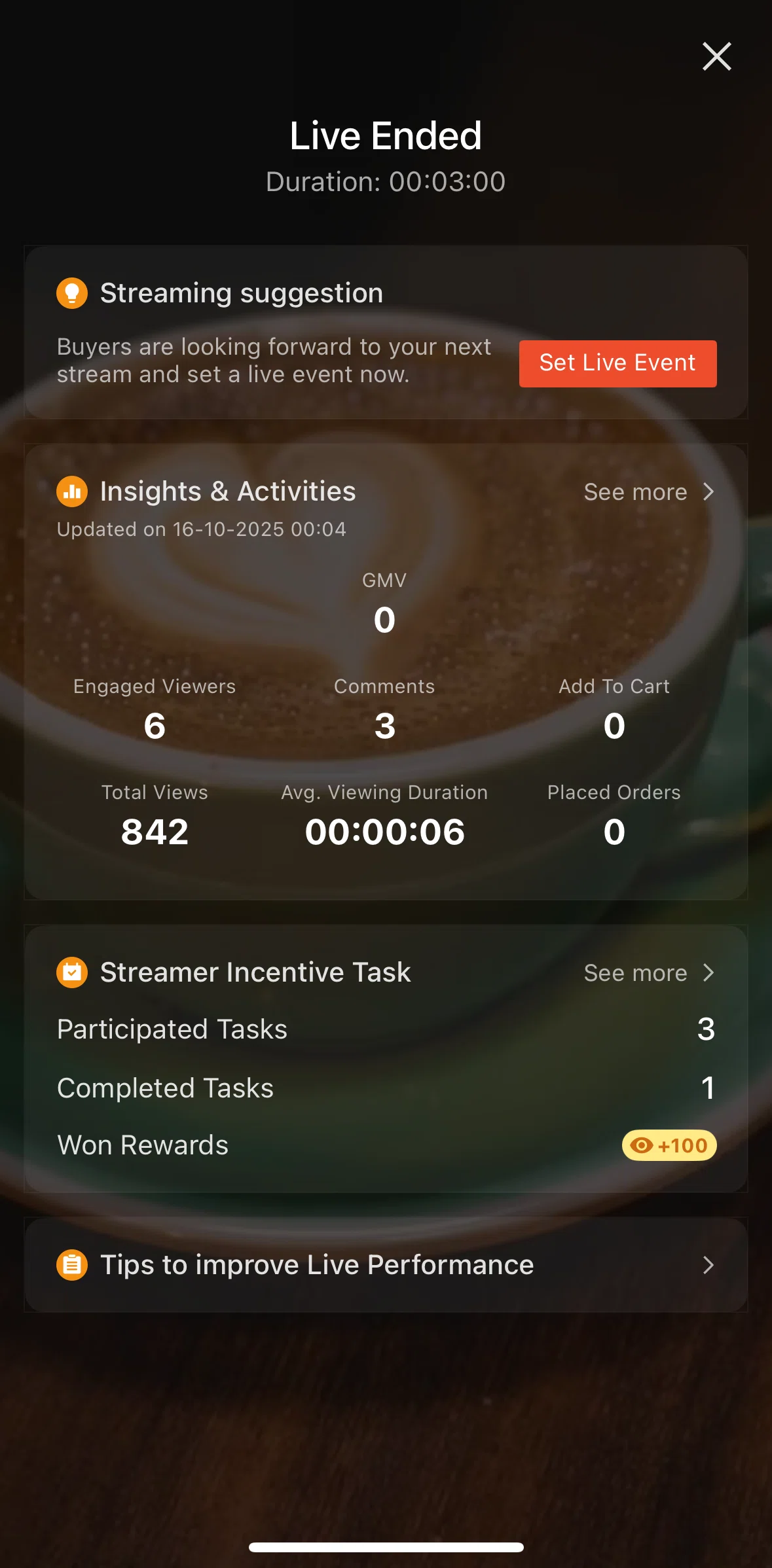 Shopee Screen screen in the Insights & activities flow
