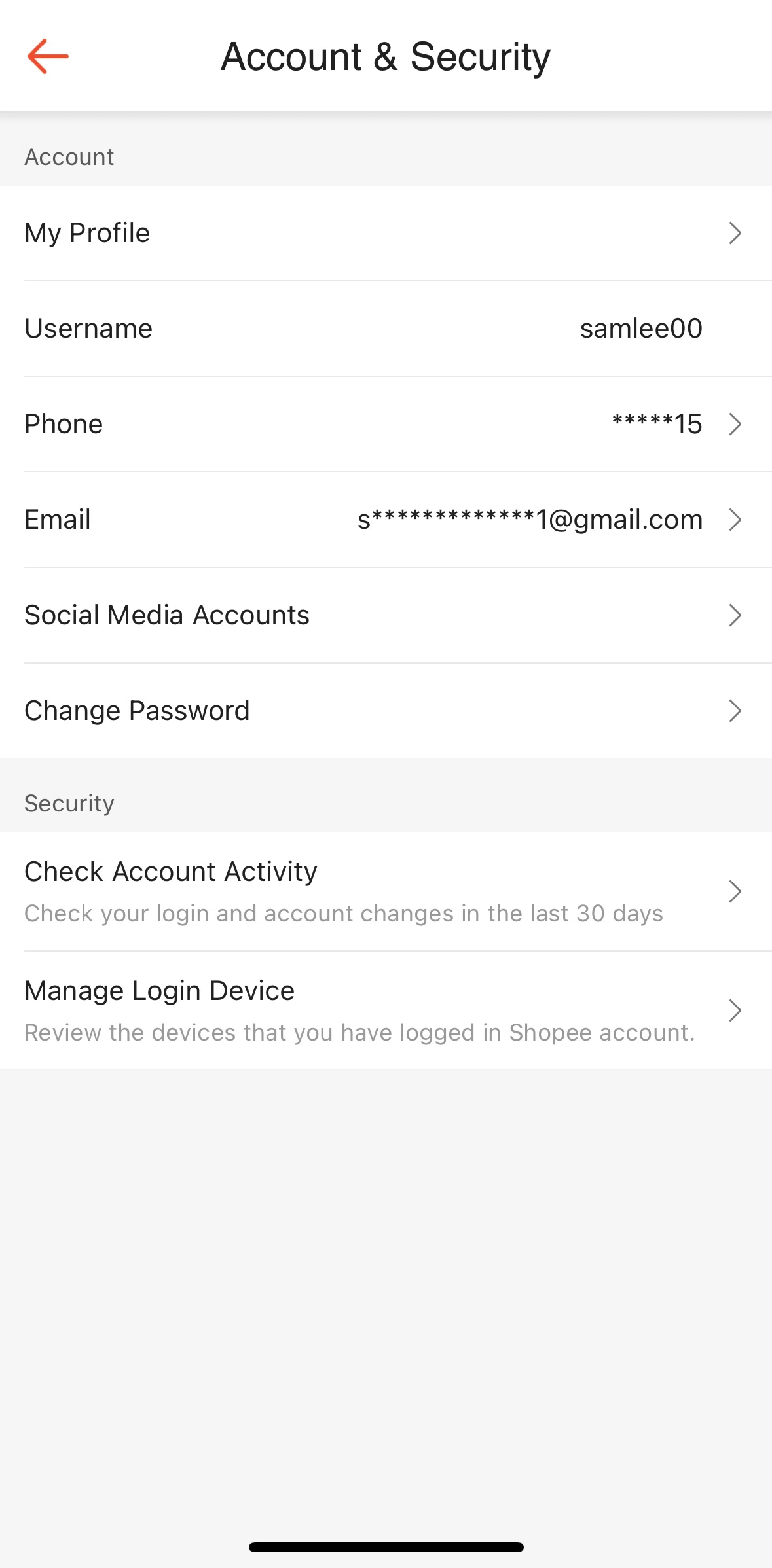 Shopee Screen screen in the Linking to a social media account flow