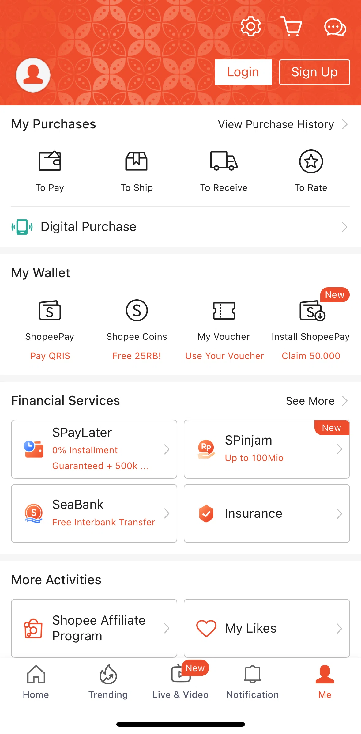 Shopee Screen screen in the Logging in flow