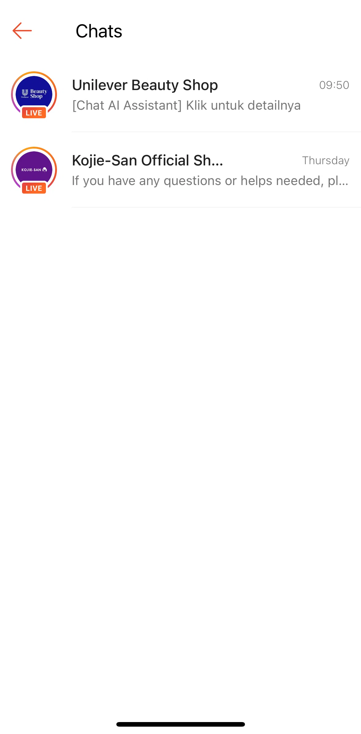Shopee Screen screen in the Marking a message as unread flow