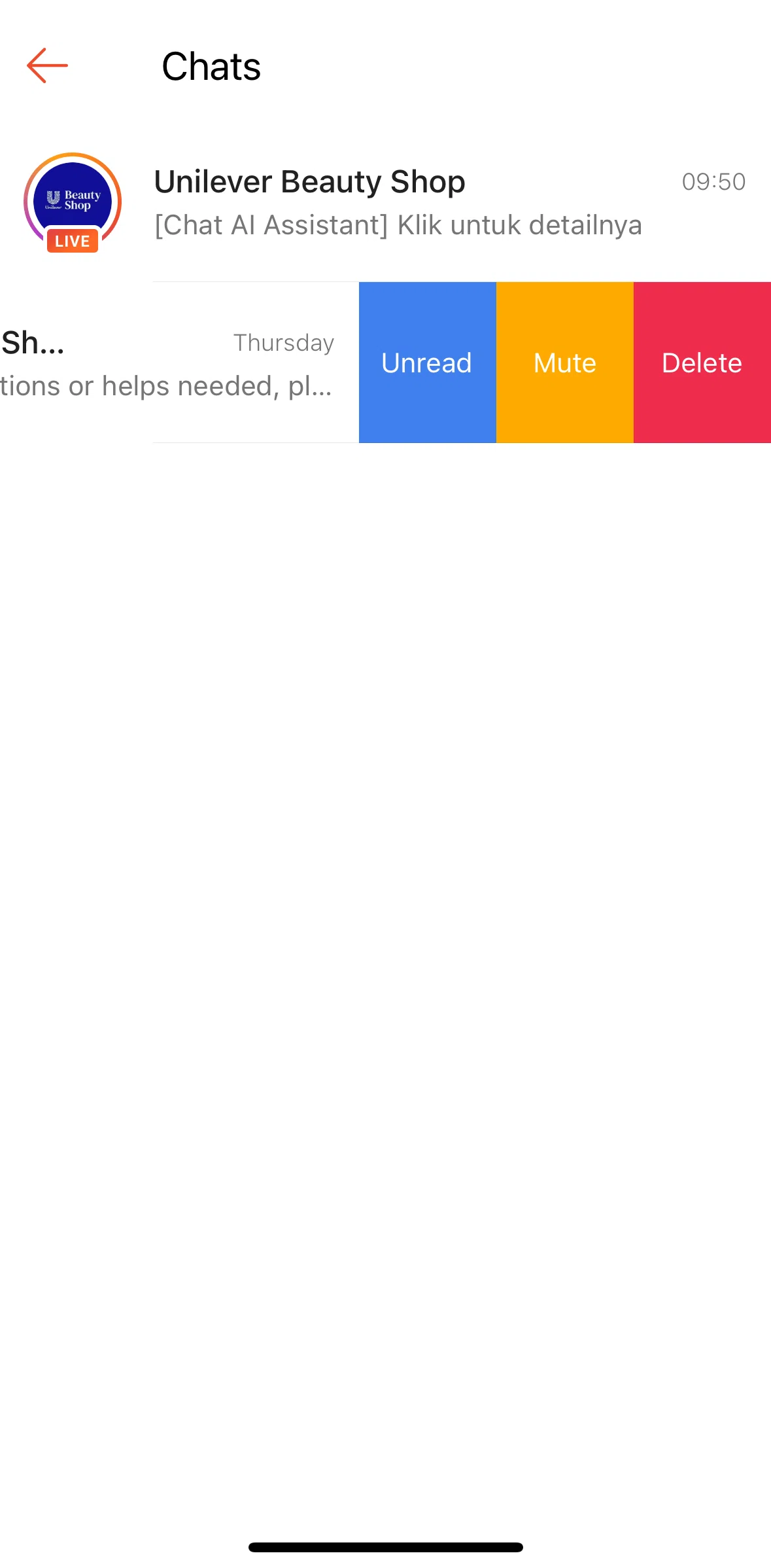 Shopee Screen screen in the Muting a message flow