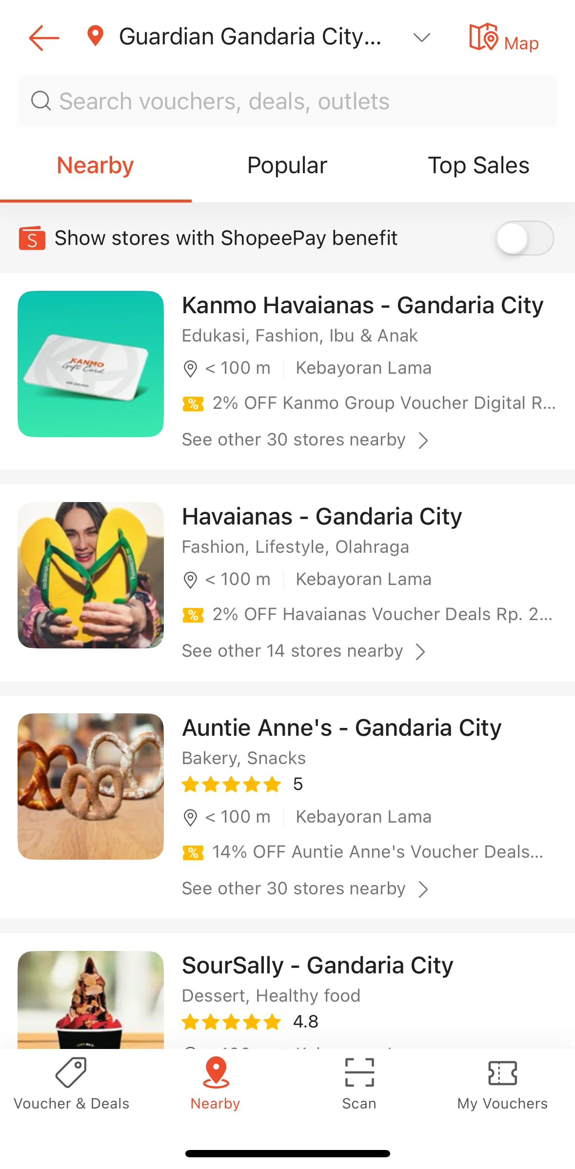 Shopee Screen screen in the Nearby flow