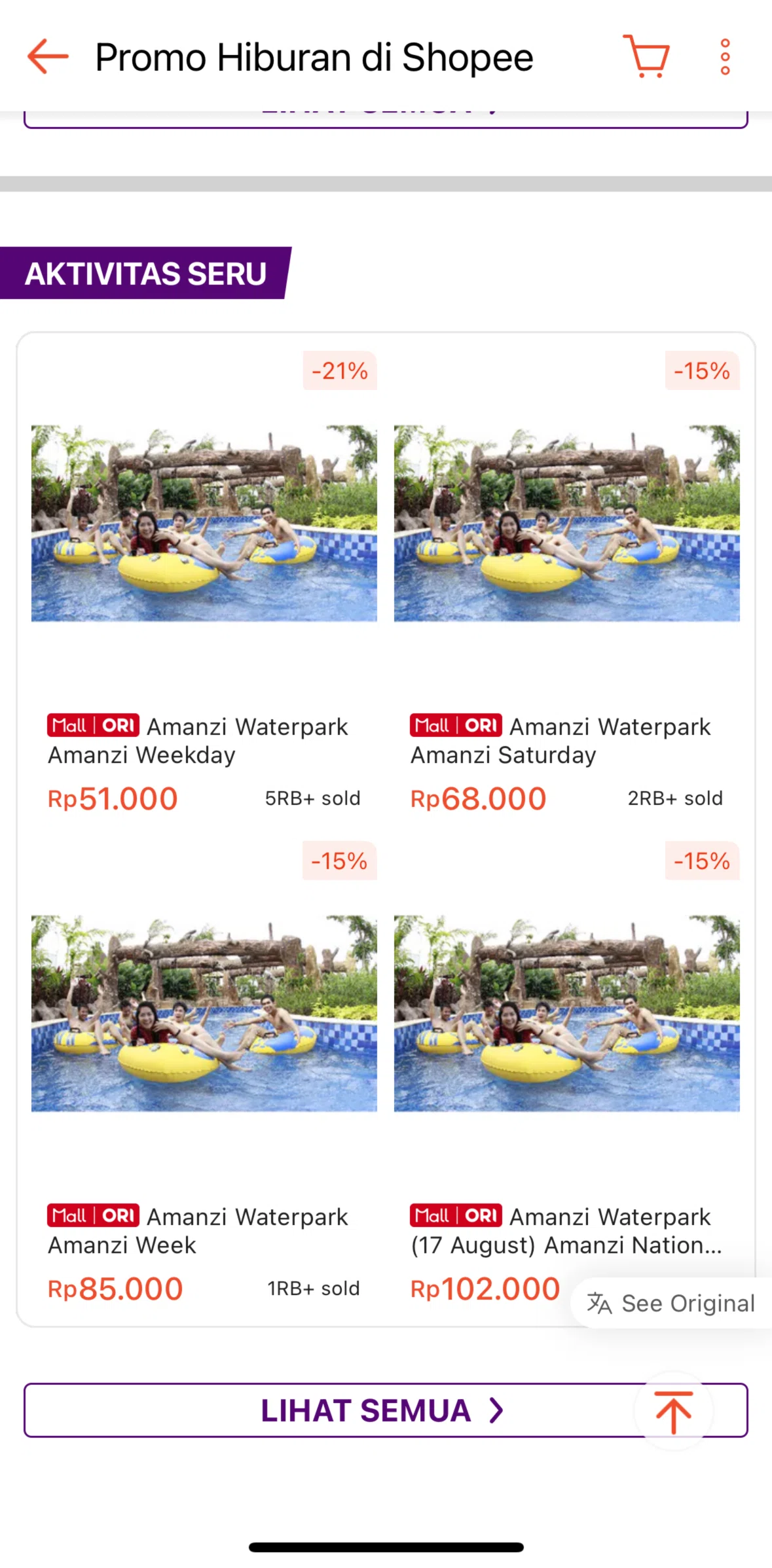 Shopee Screen screen in the Product detail (Events & attractions) flow