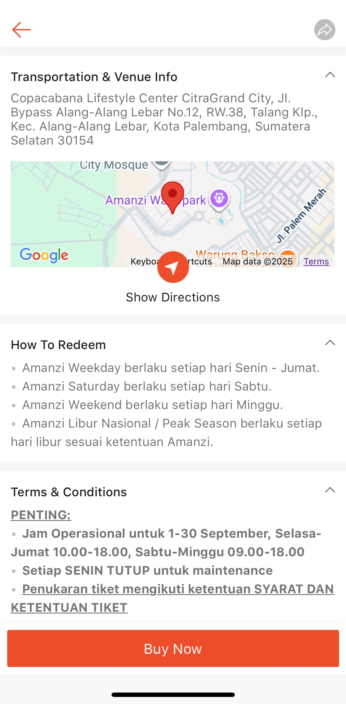 Shopee Screen screen in the Purchase a ticket (Events & attractions) flow