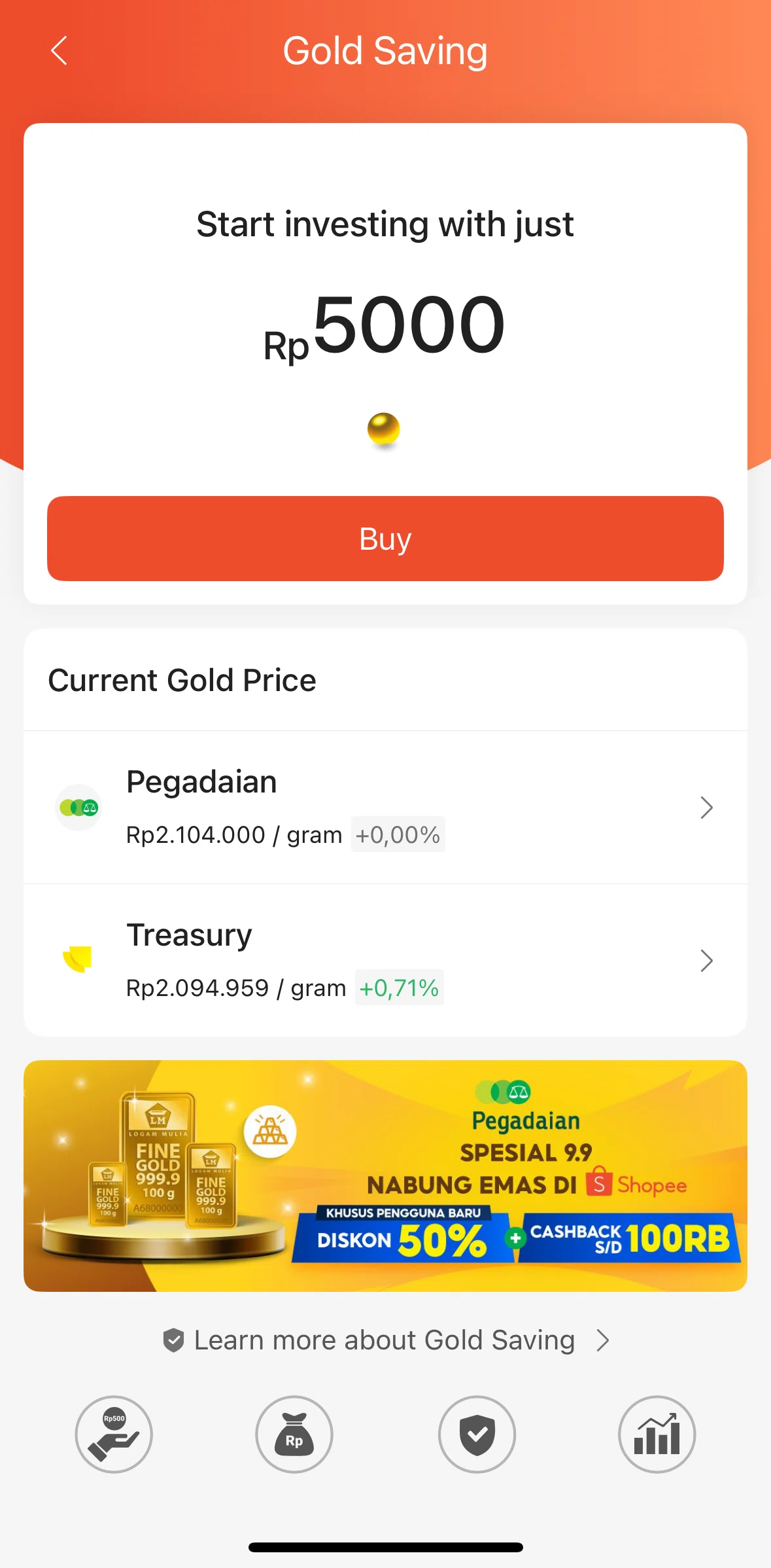 Shopee Screen screen in the Purchasing a gold flow