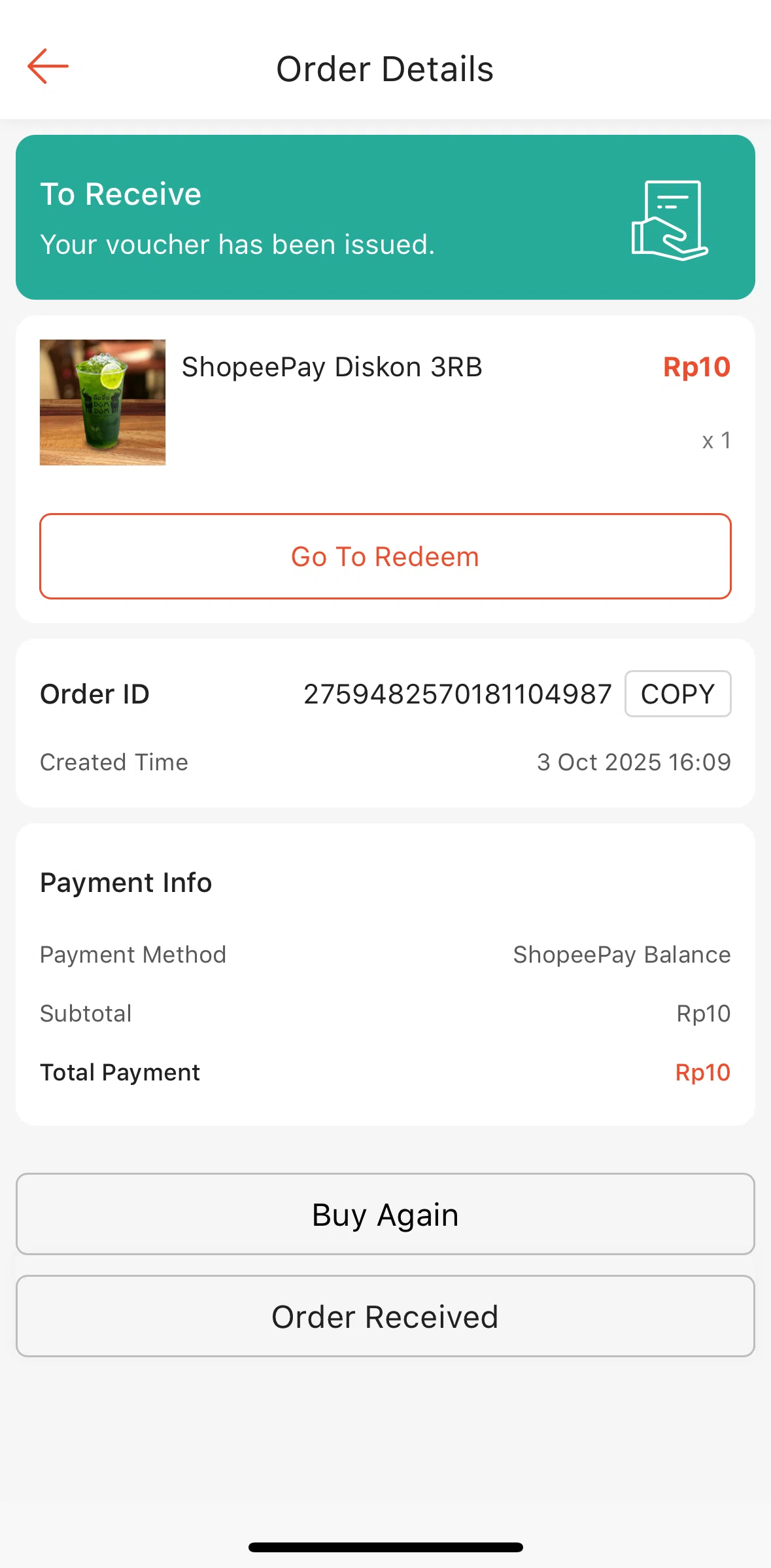 Shopee Screen screen in the Receiving an order flow