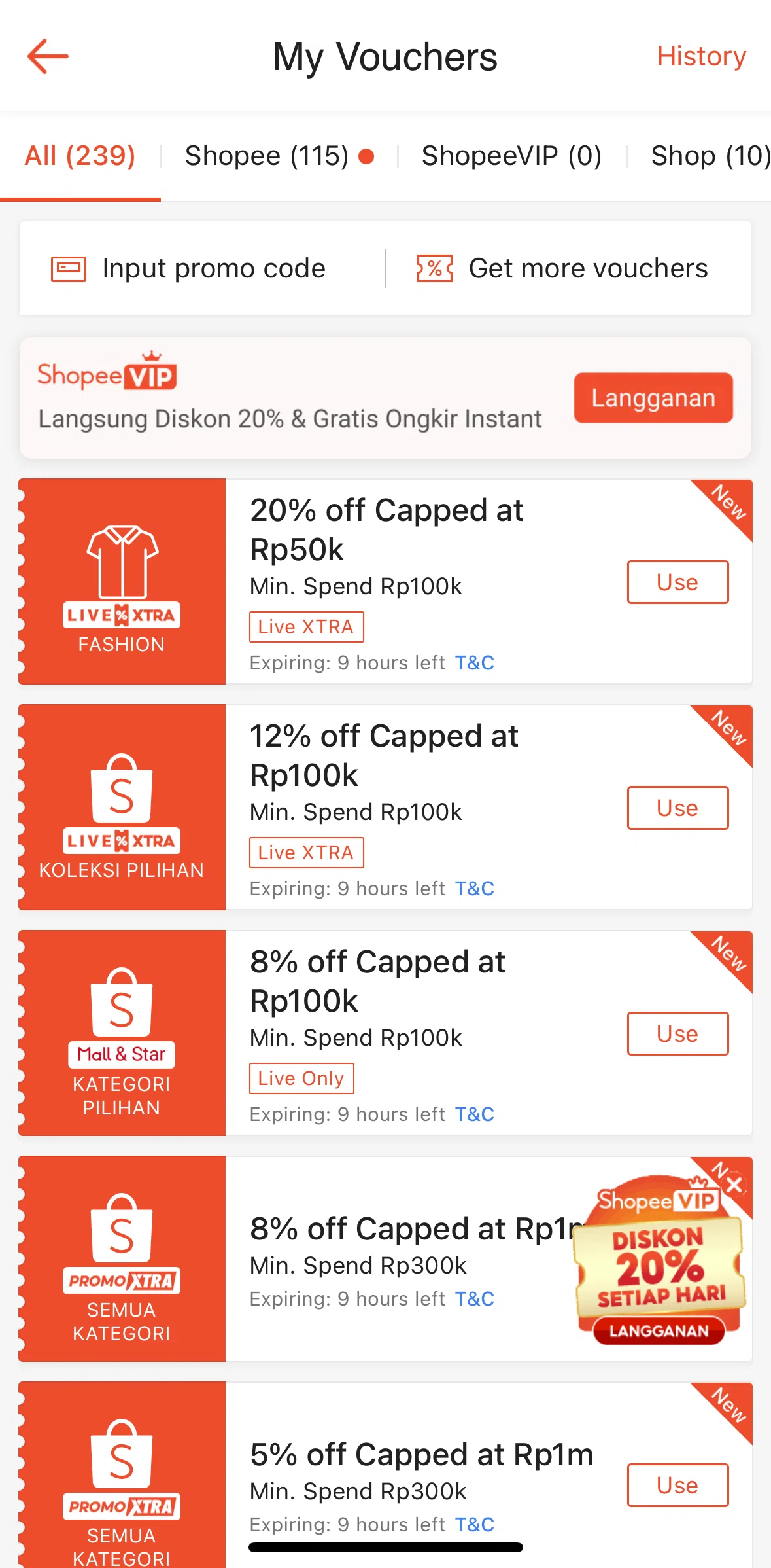 Shopee Screen screen in the Redeeming a voucher flow