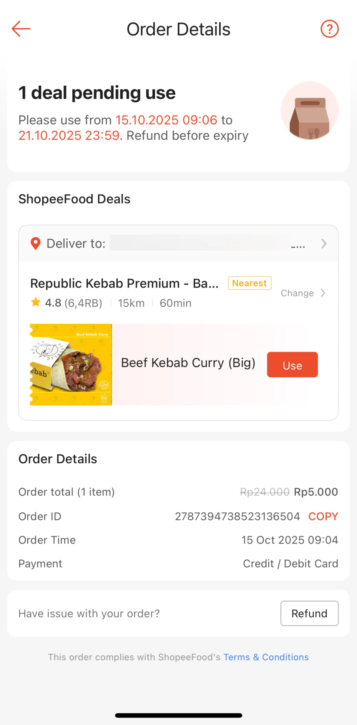 Shopee Screen screen in the Refunding an order flow