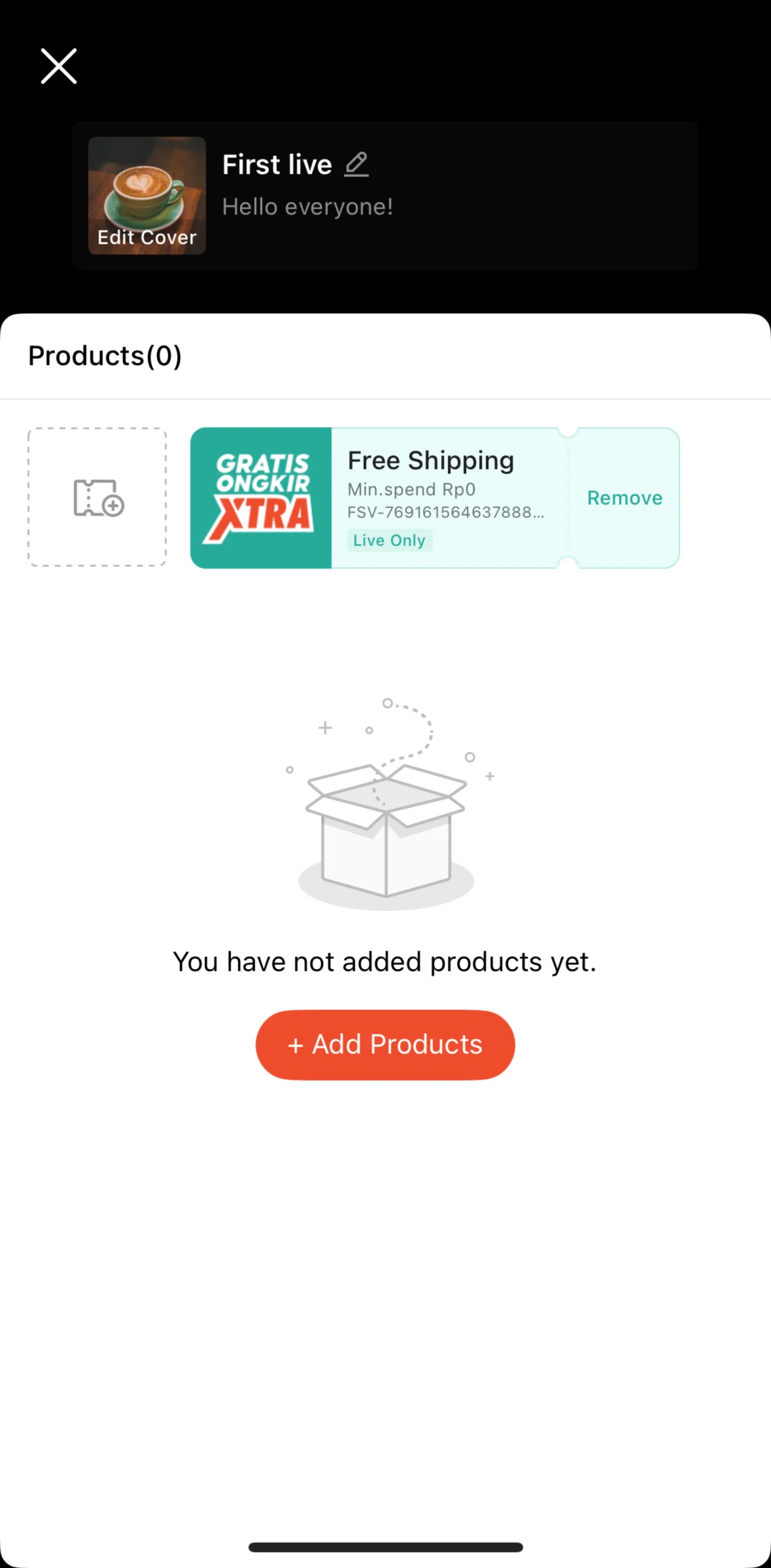 Shopee Screen screen in the Removing a voucher (live streaming) flow