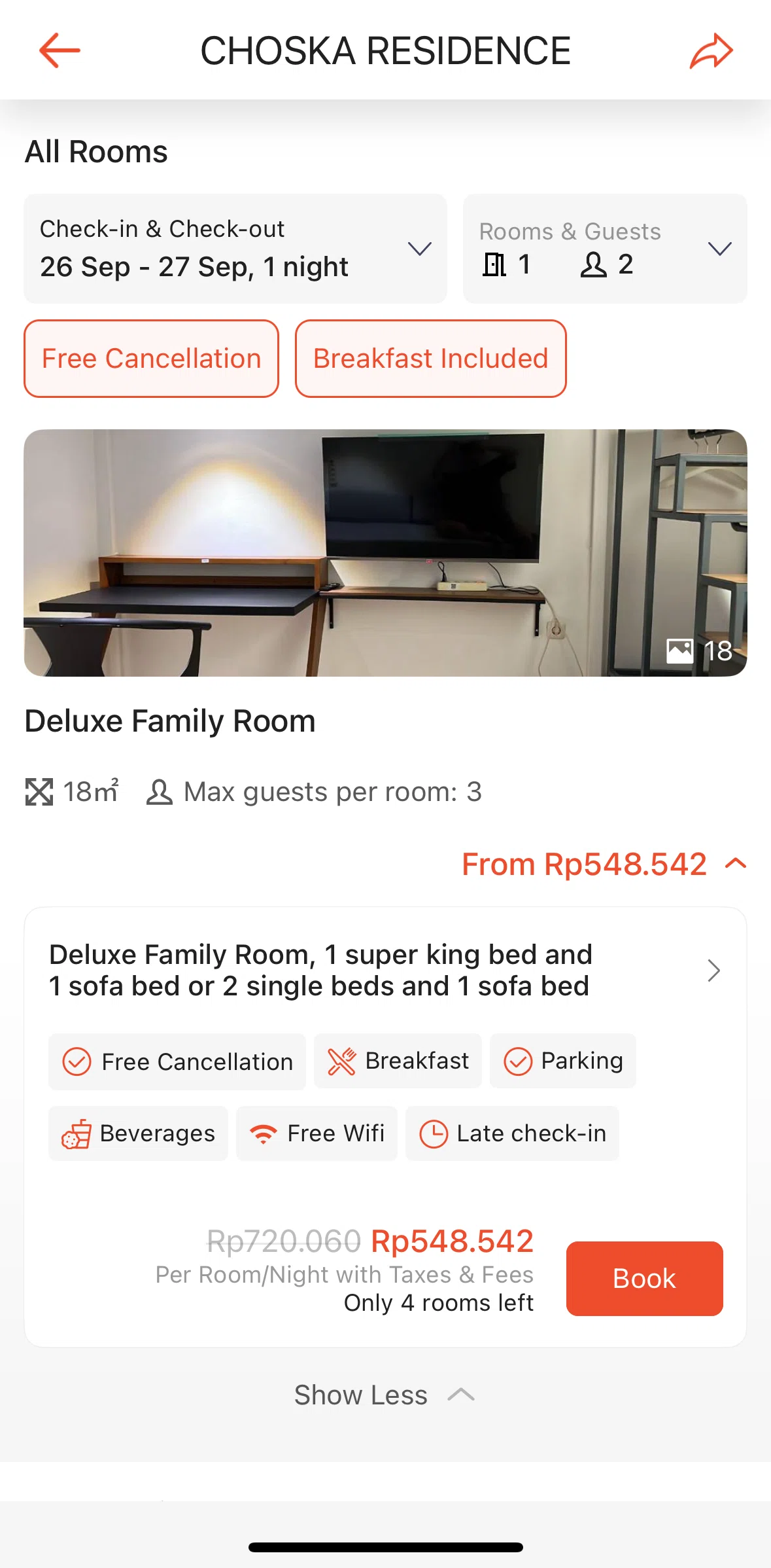 Shopee Screen screen in the Room detail flow
