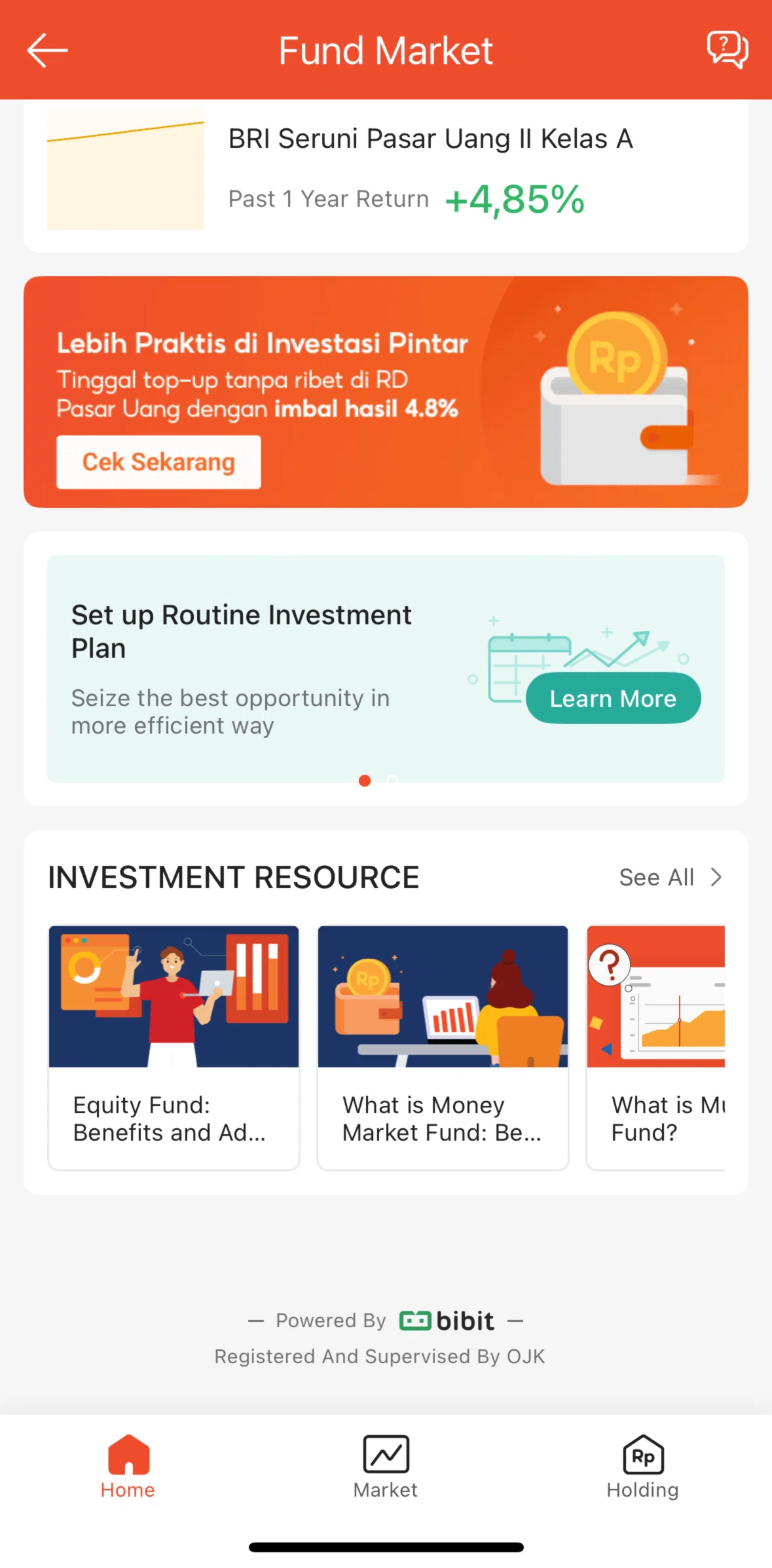 Shopee Screen screen in the Routine investment flow
