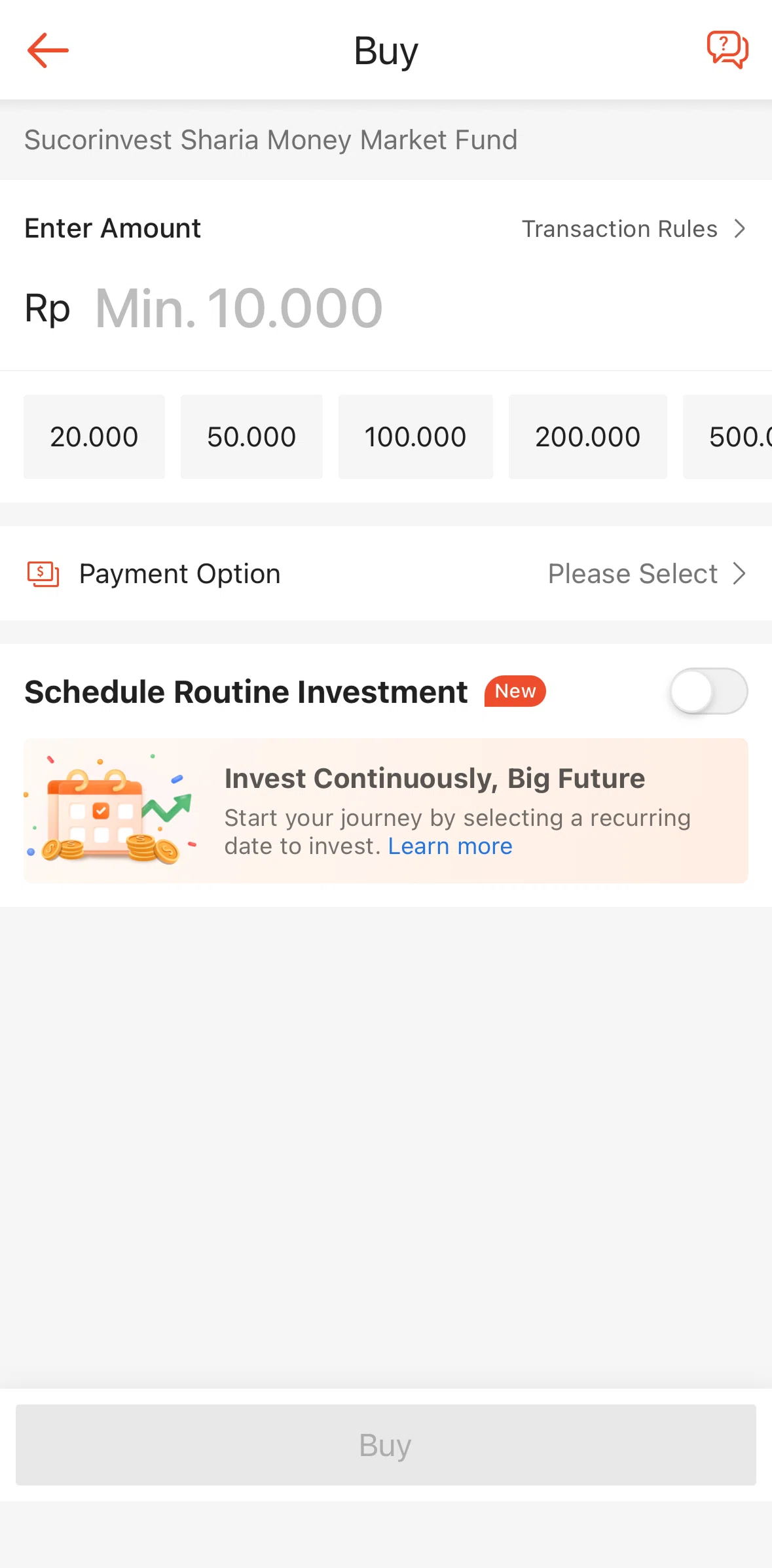 Shopee Screen screen in the Scheduling a routine investment flow