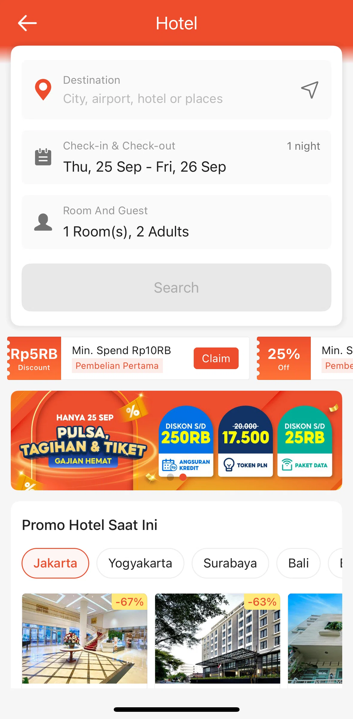 Shopee Screen screen in the Searching hotels flow