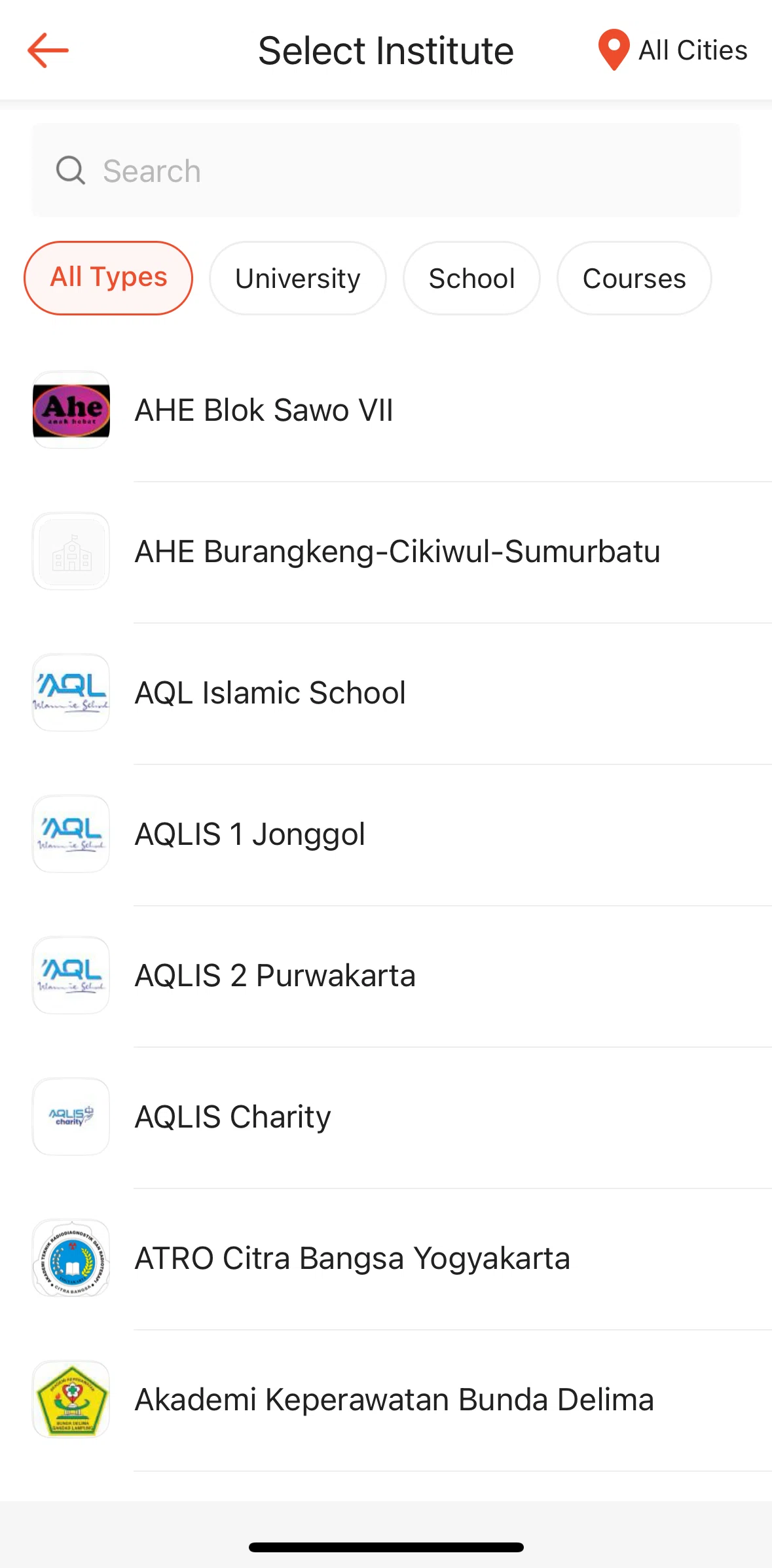 Shopee Screen screen in the Selecting a city flow
