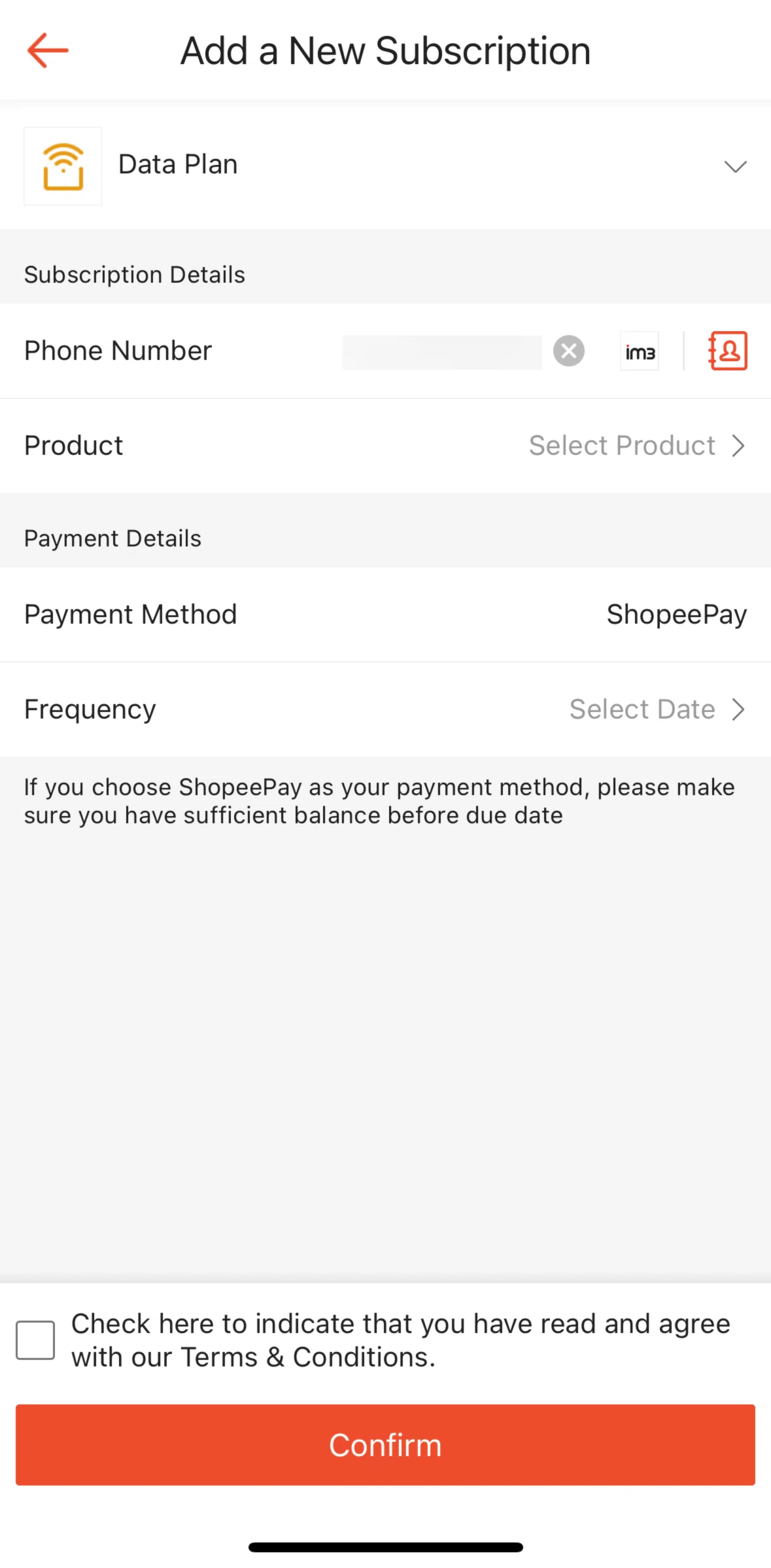 Shopee Screen screen in the Selecting a product flow