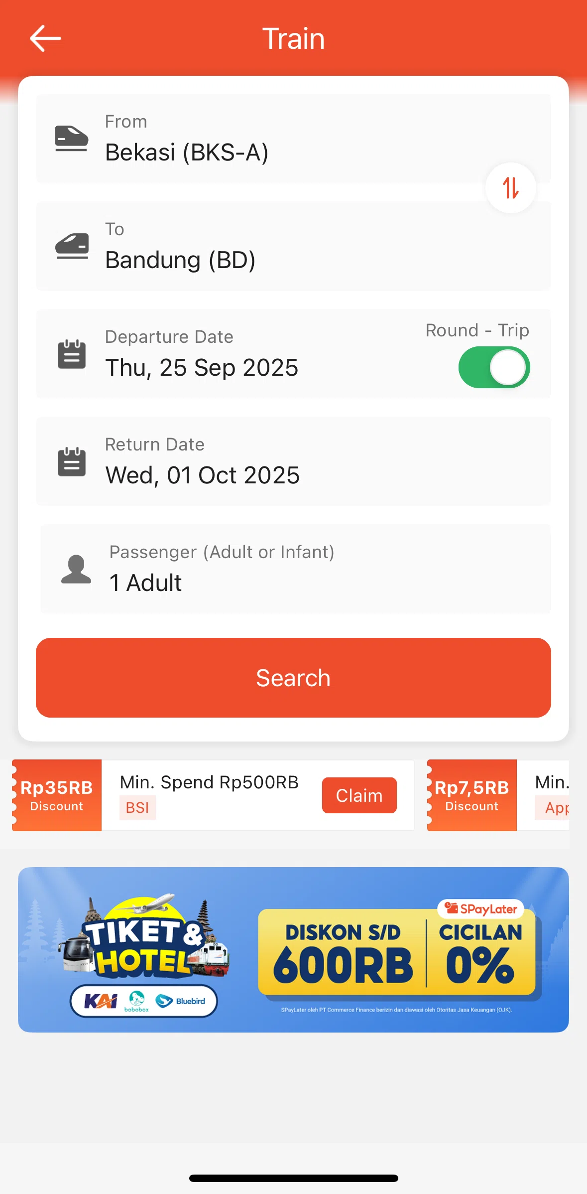 Shopee Screen screen in the Selecting dates flow