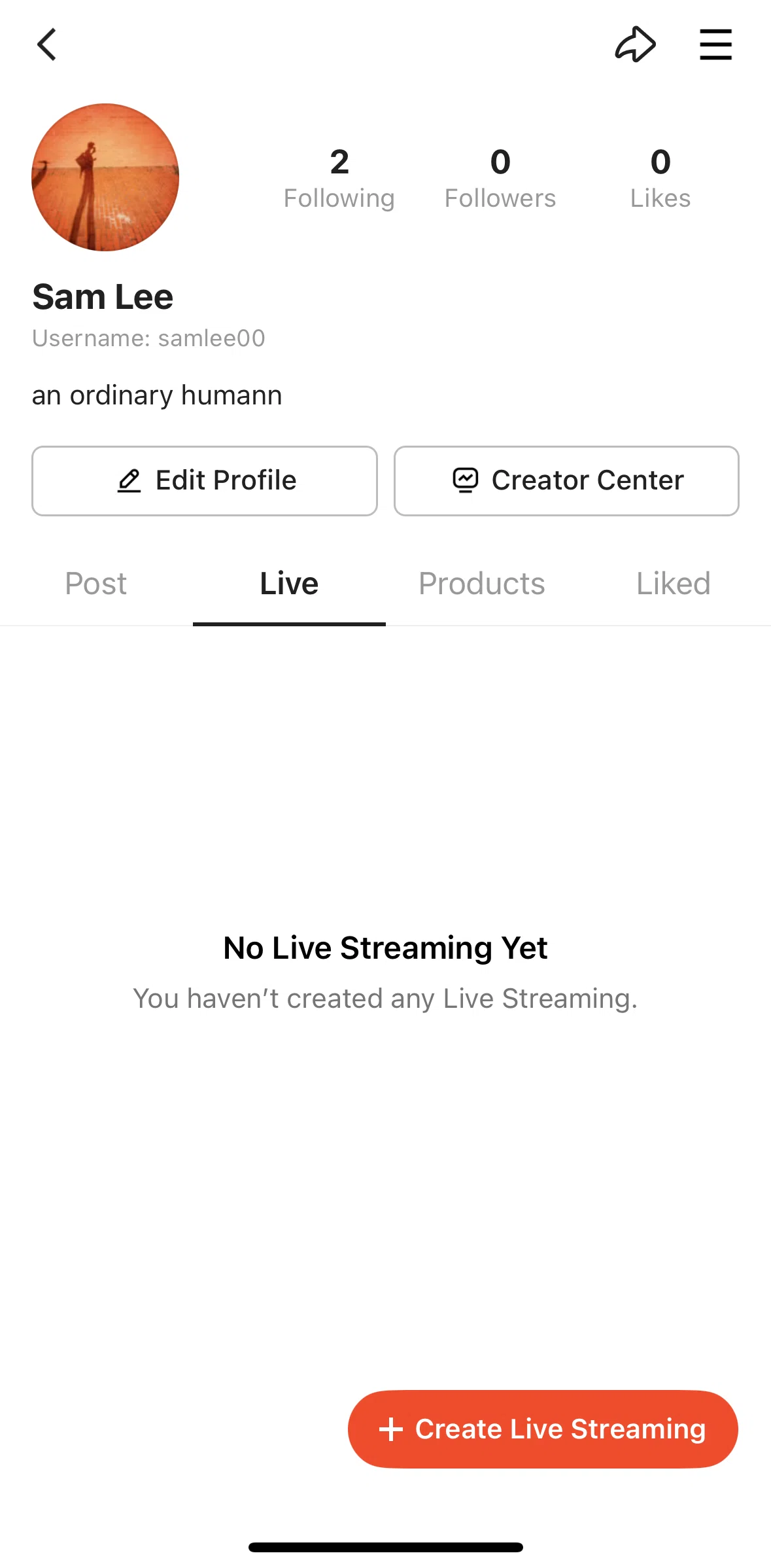 Shopee Screen screen in the Starting a live stream flow
