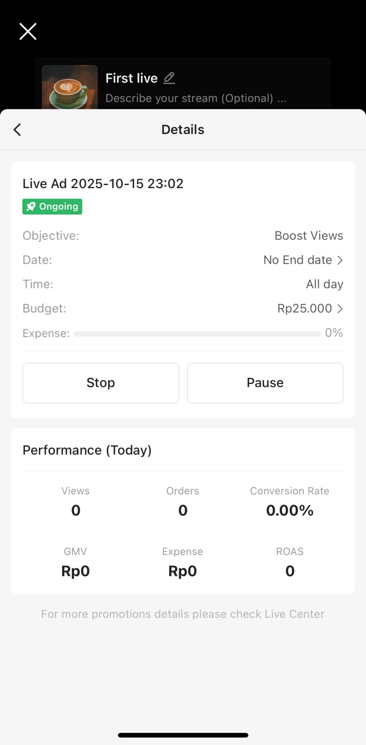 Shopee Screen screen in the Stopping a promotion flow