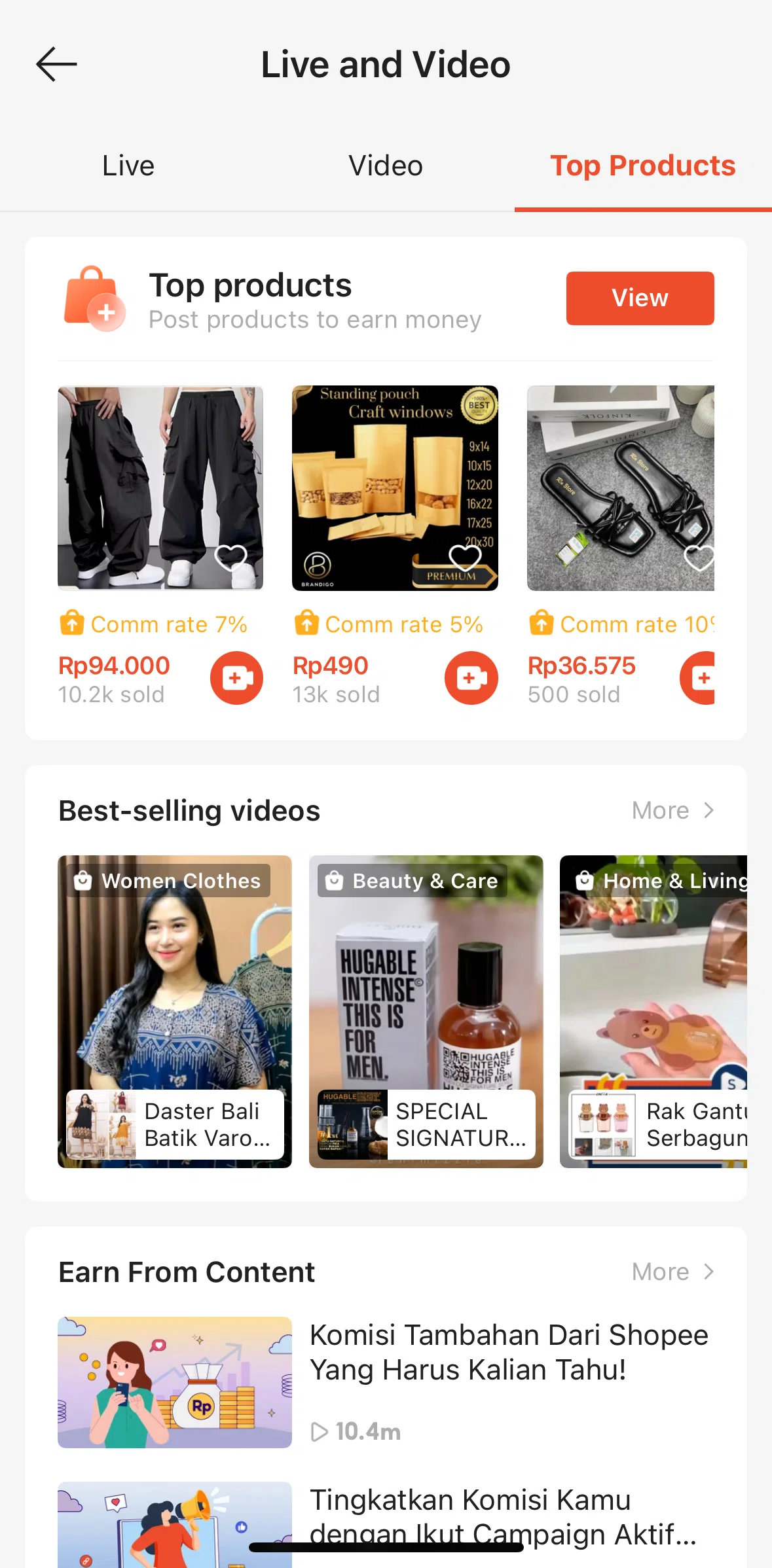 Shopee Screen screen in the Top products flow