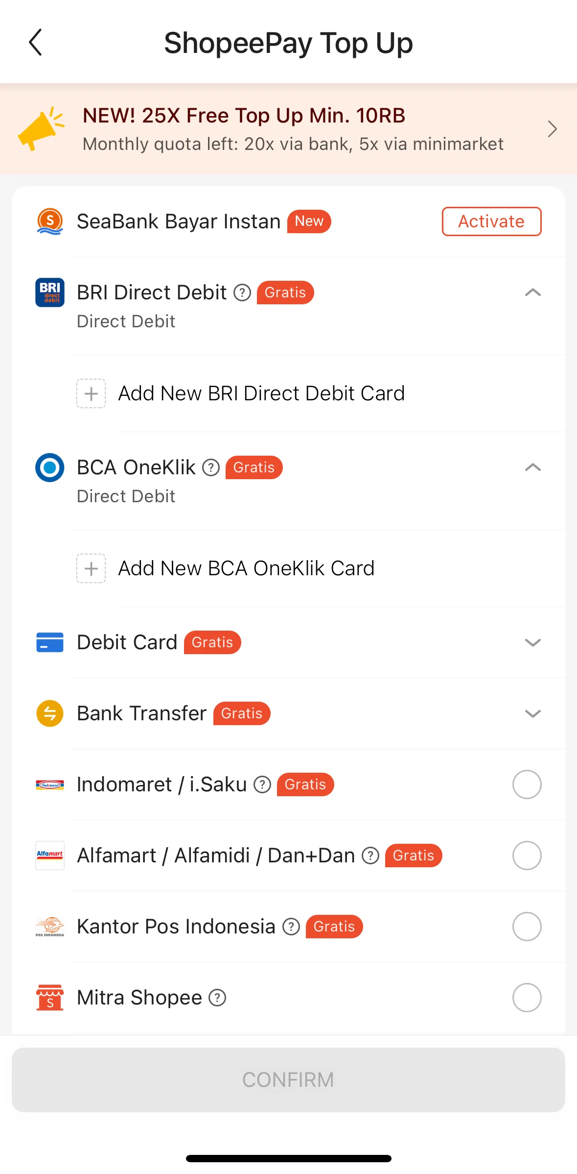 Shopee Screen screen in the Top up with Shopee partner flow