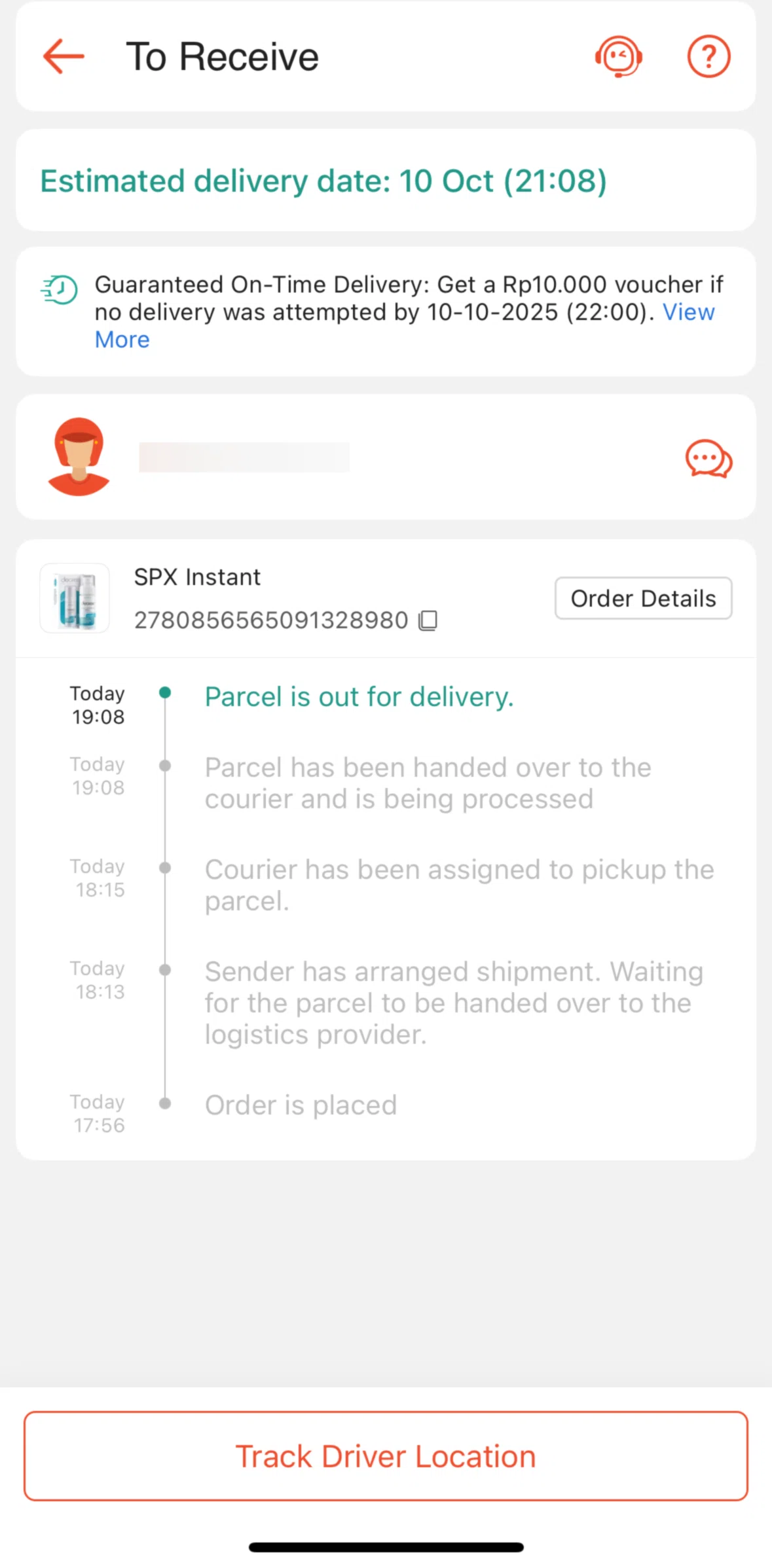 Shopee Screen screen in the Tracking driver location flow