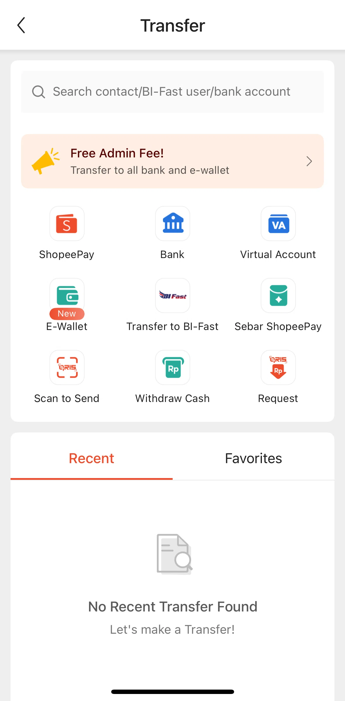 Shopee Screen screen in the Transferring money to ShopeePay flow