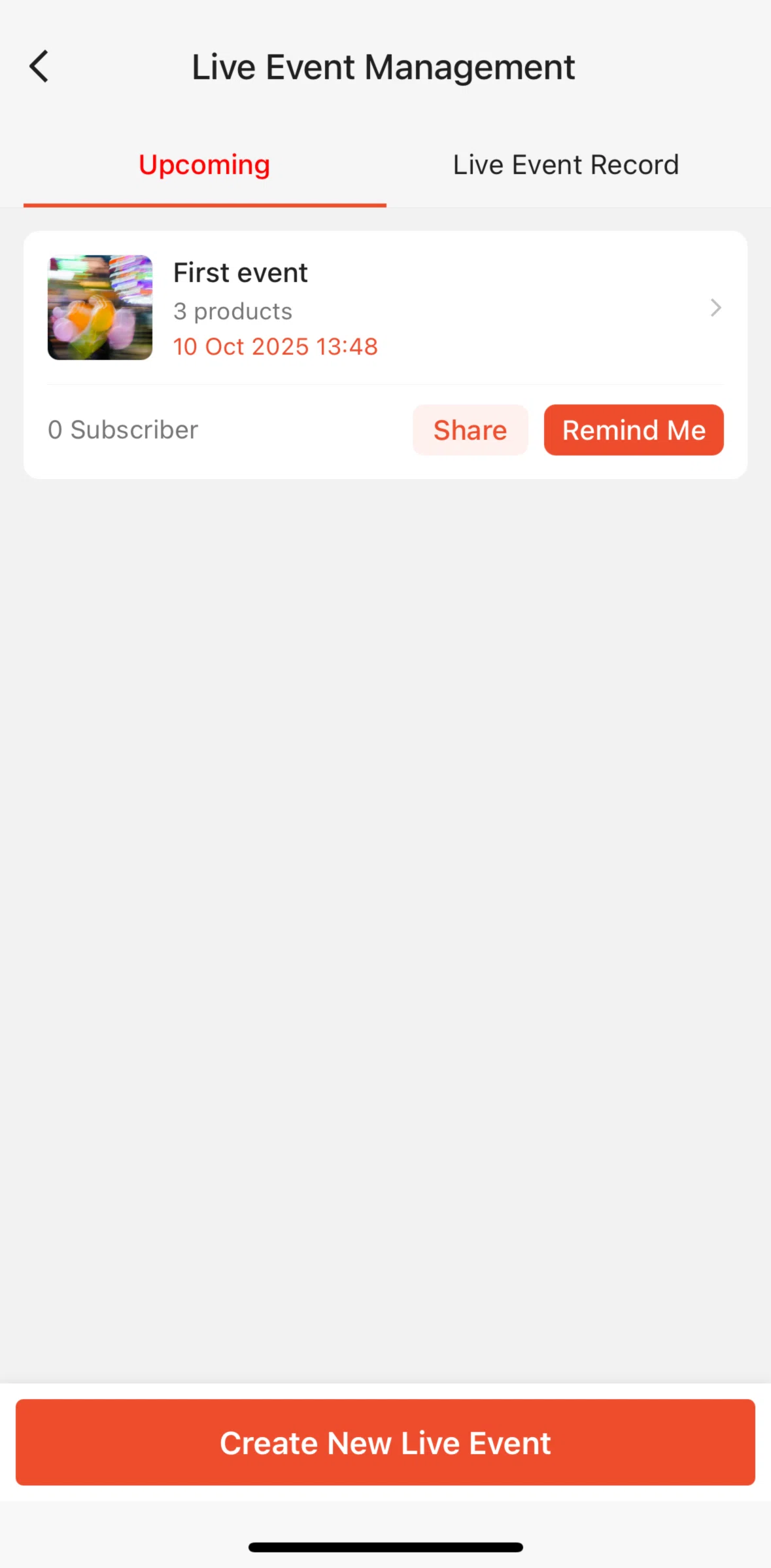 Shopee Screen screen in the Turning on a reminder (live event) flow