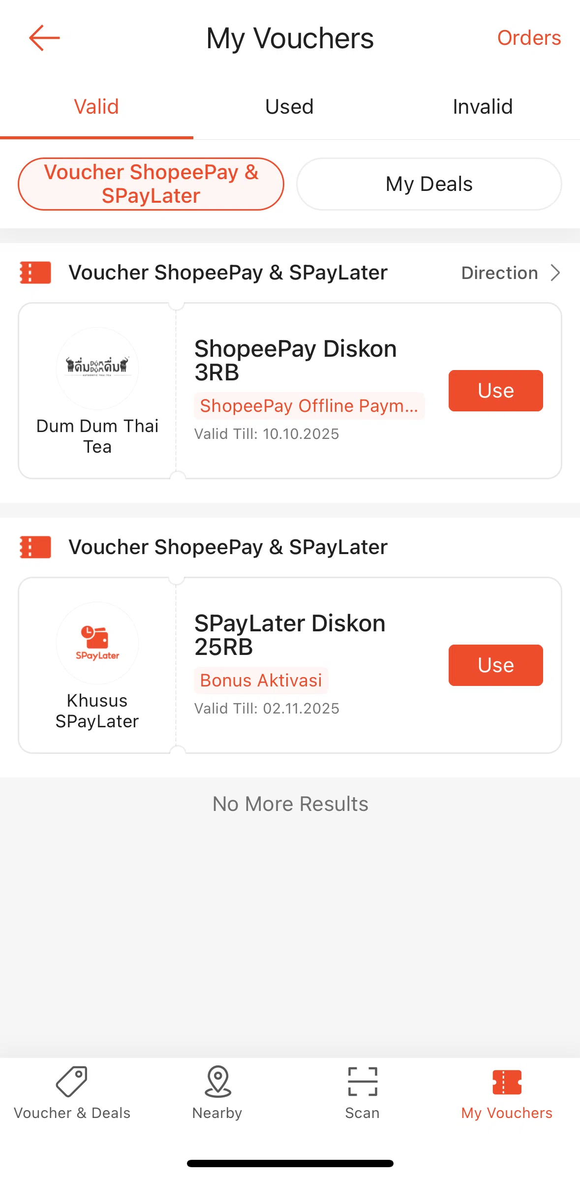 Shopee Screen screen in the Vouchers (Nearby ShopeePay) flow