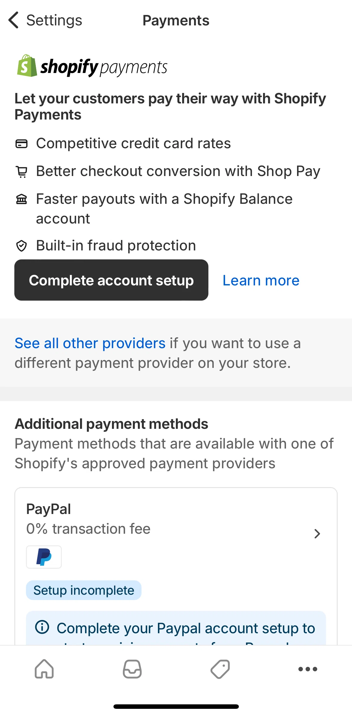 Shopify Screen screen in the Adding additional payment method flow
