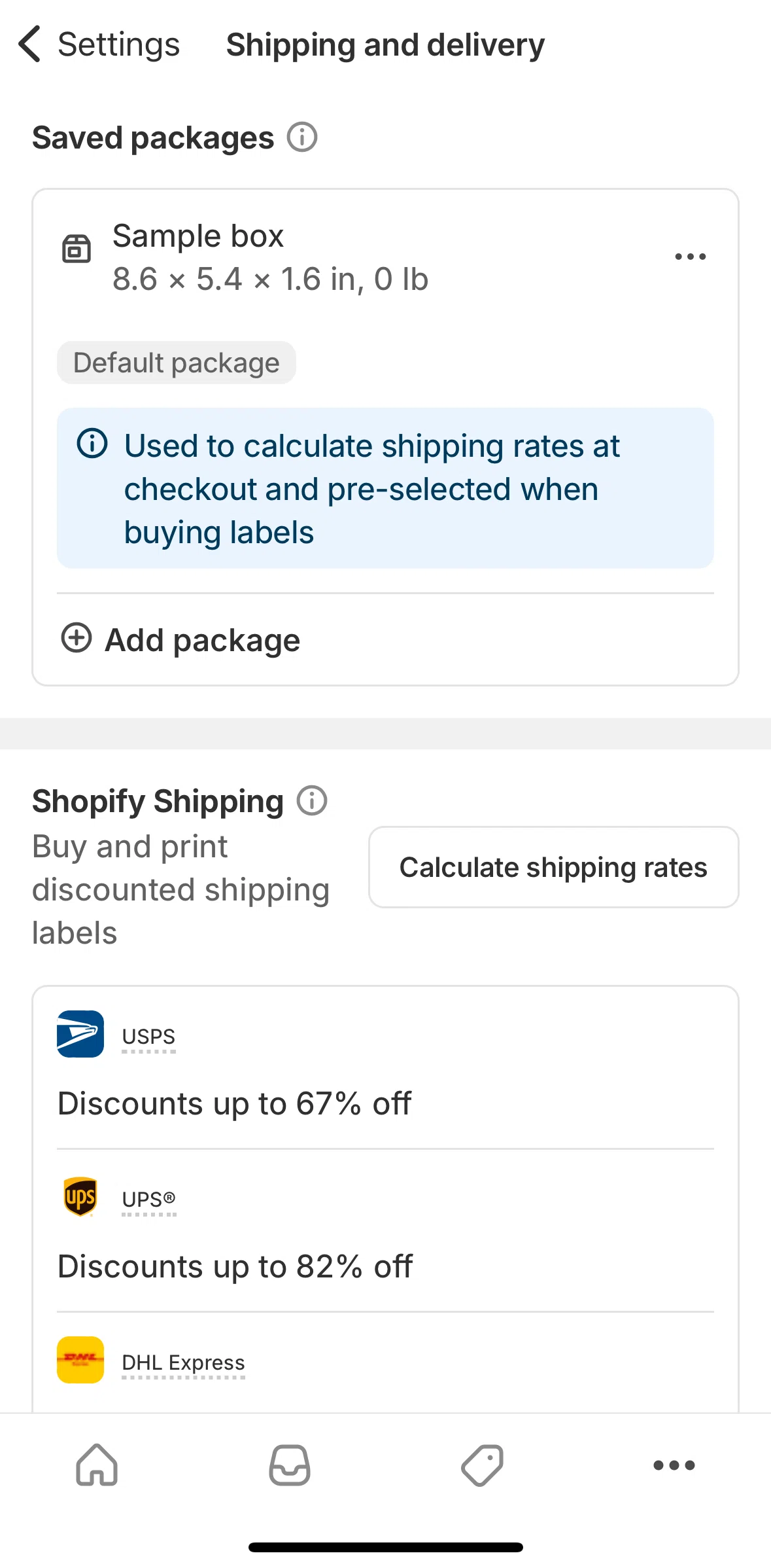 Shopify Screen screen in the Calculating shipping rates flow