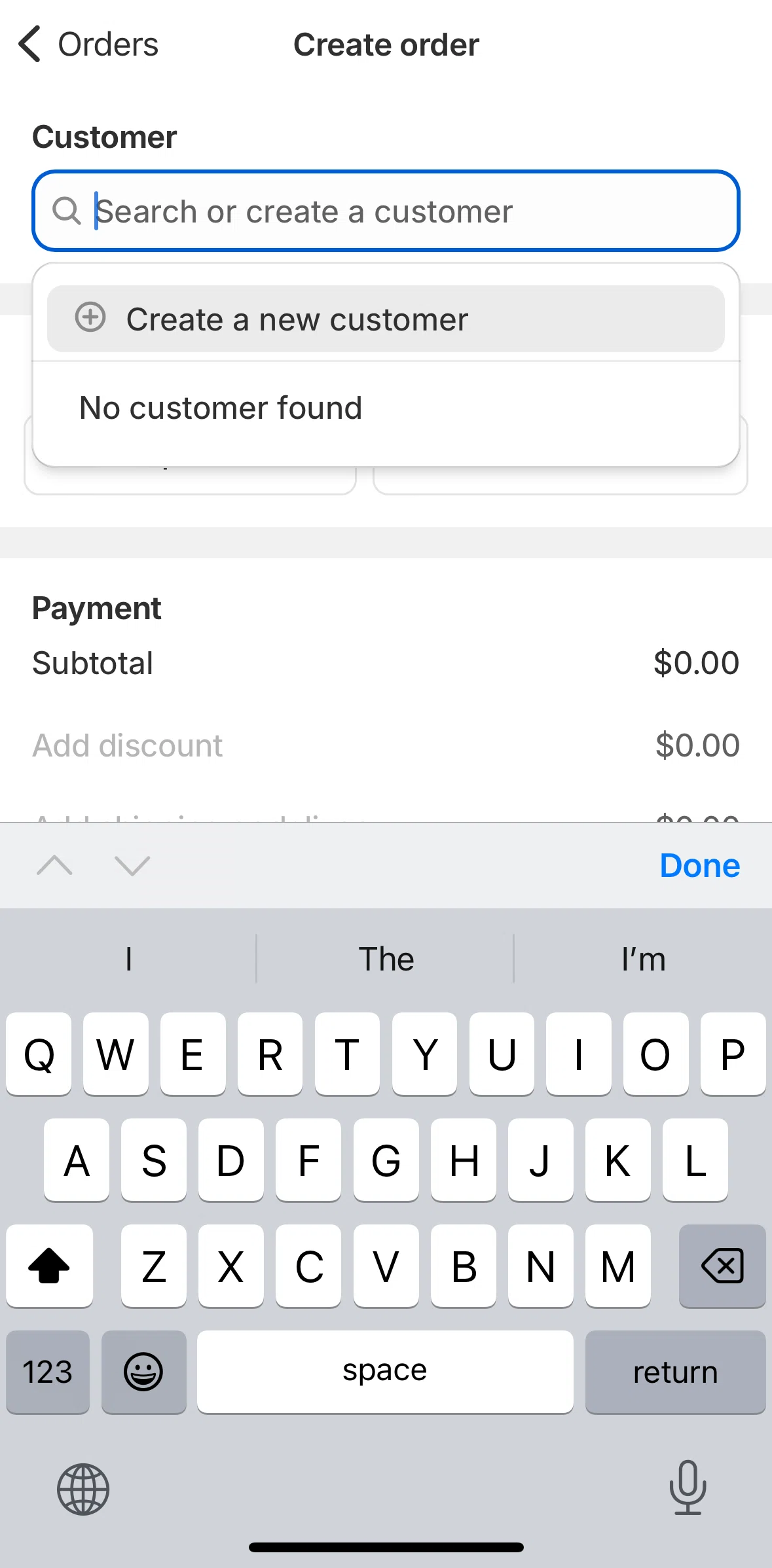 Shopify Screen screen in the Creating a new customer flow