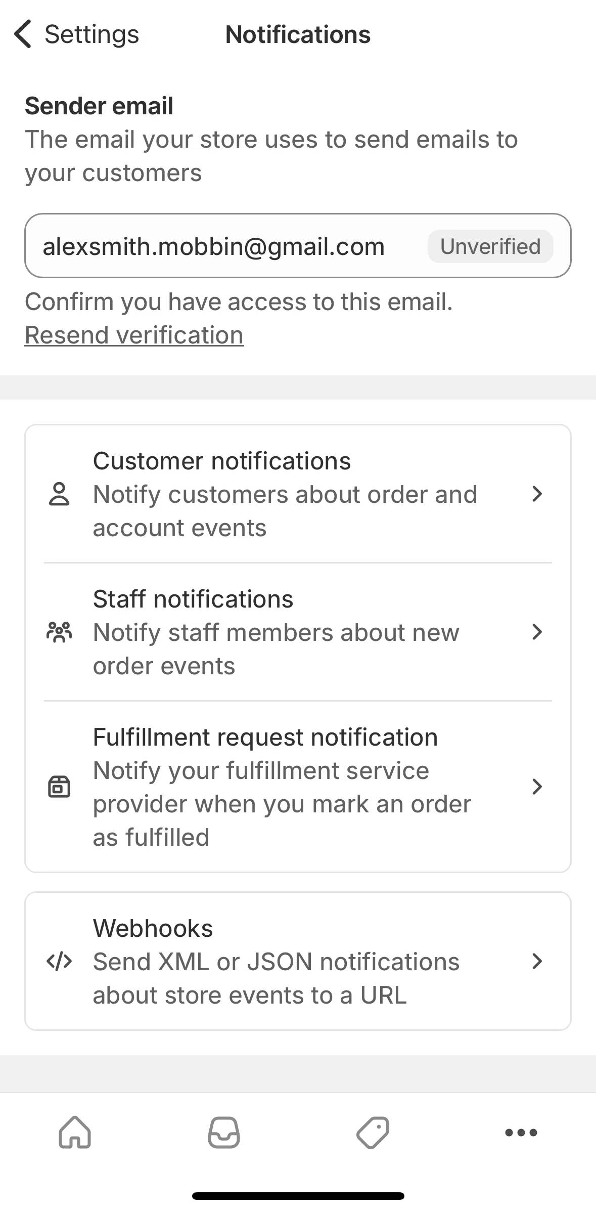 Shopify Screen screen in the Customer notifications flow